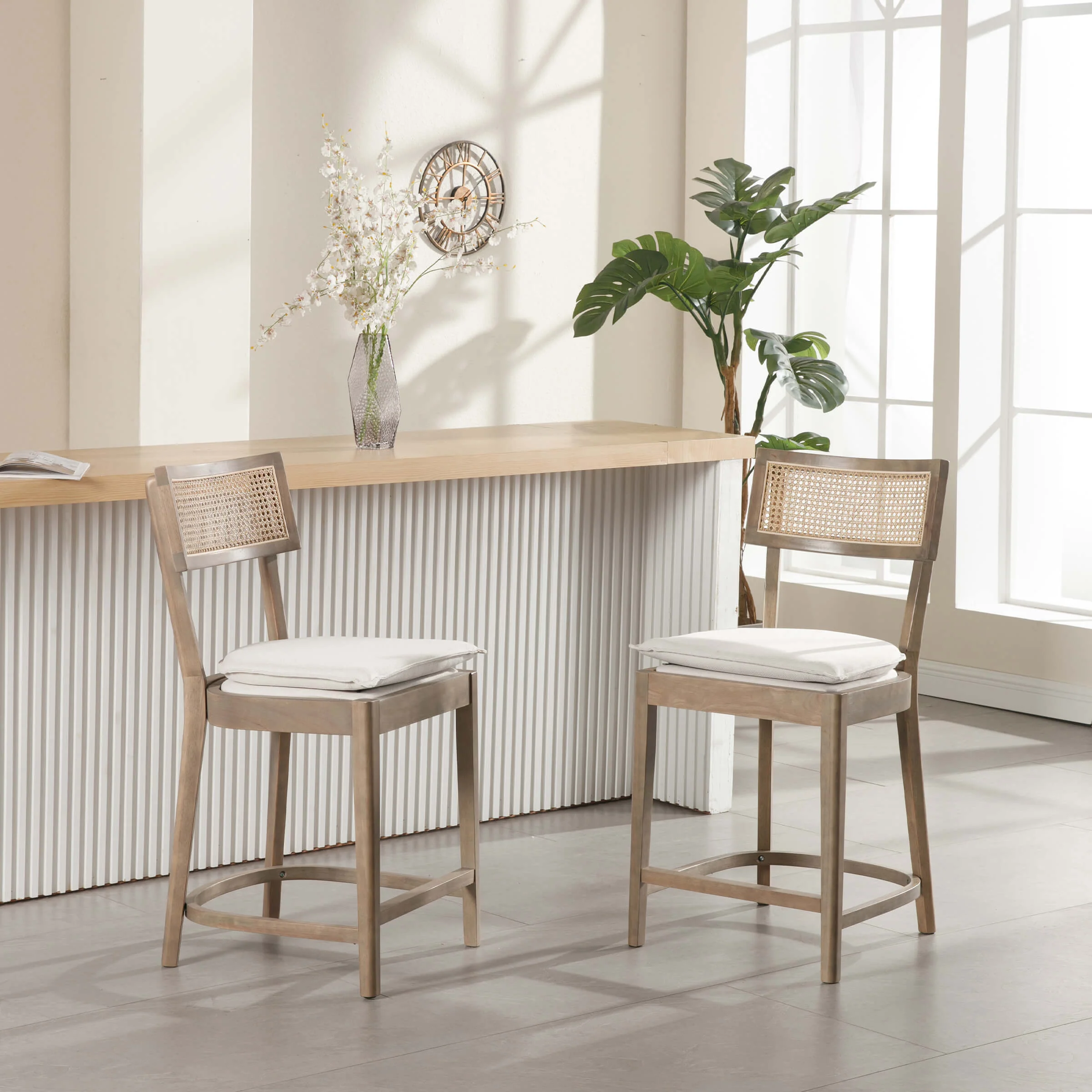 26” Black Wood Rattan Counter Stools Set of 2 - 5674 - Image 10