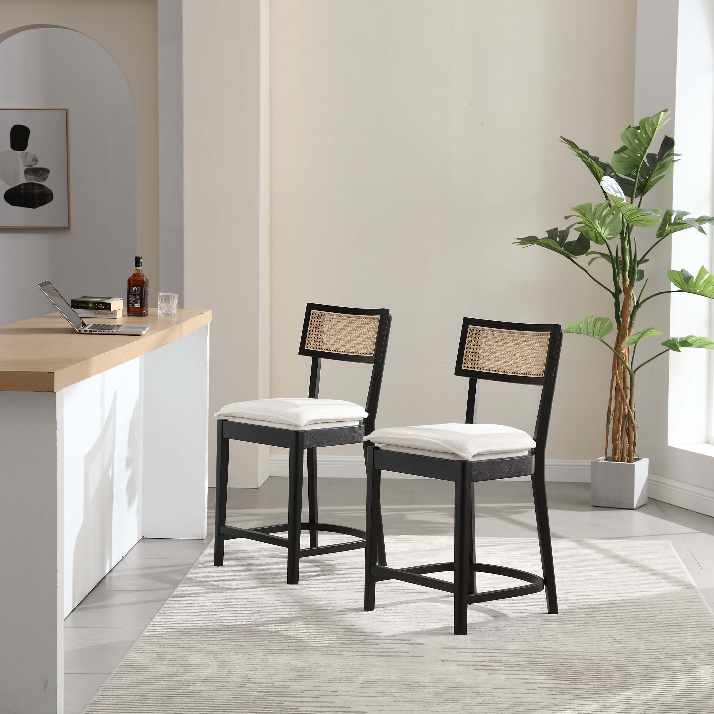 26” Black Wood Rattan Counter Stools Set of 2 - 5674 - Image 18