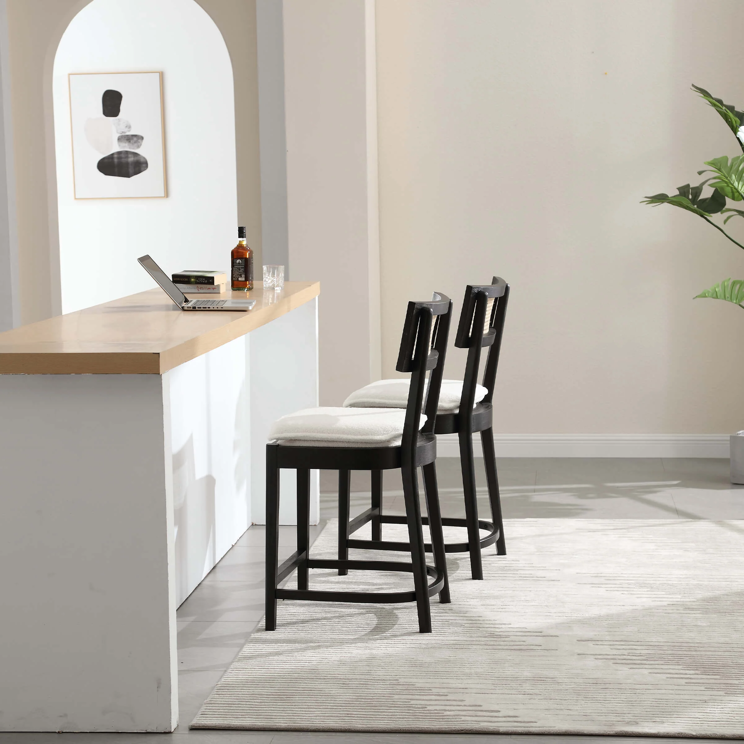 26” Black Wood Rattan Counter Stools Set of 2 - 5674 - Image 19