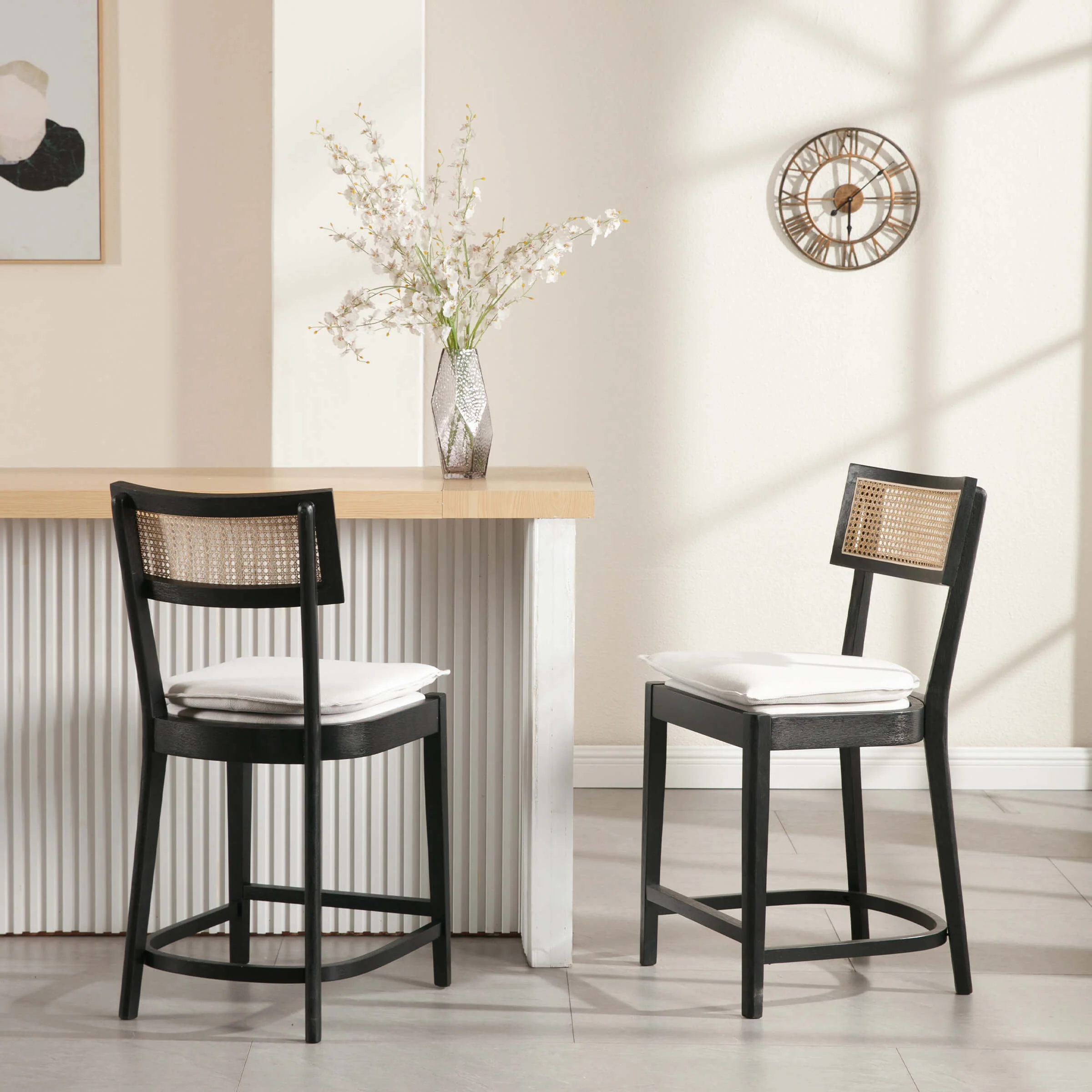 26” Black Wood Rattan Counter Stools Set of 2 - 5674 - Image 2