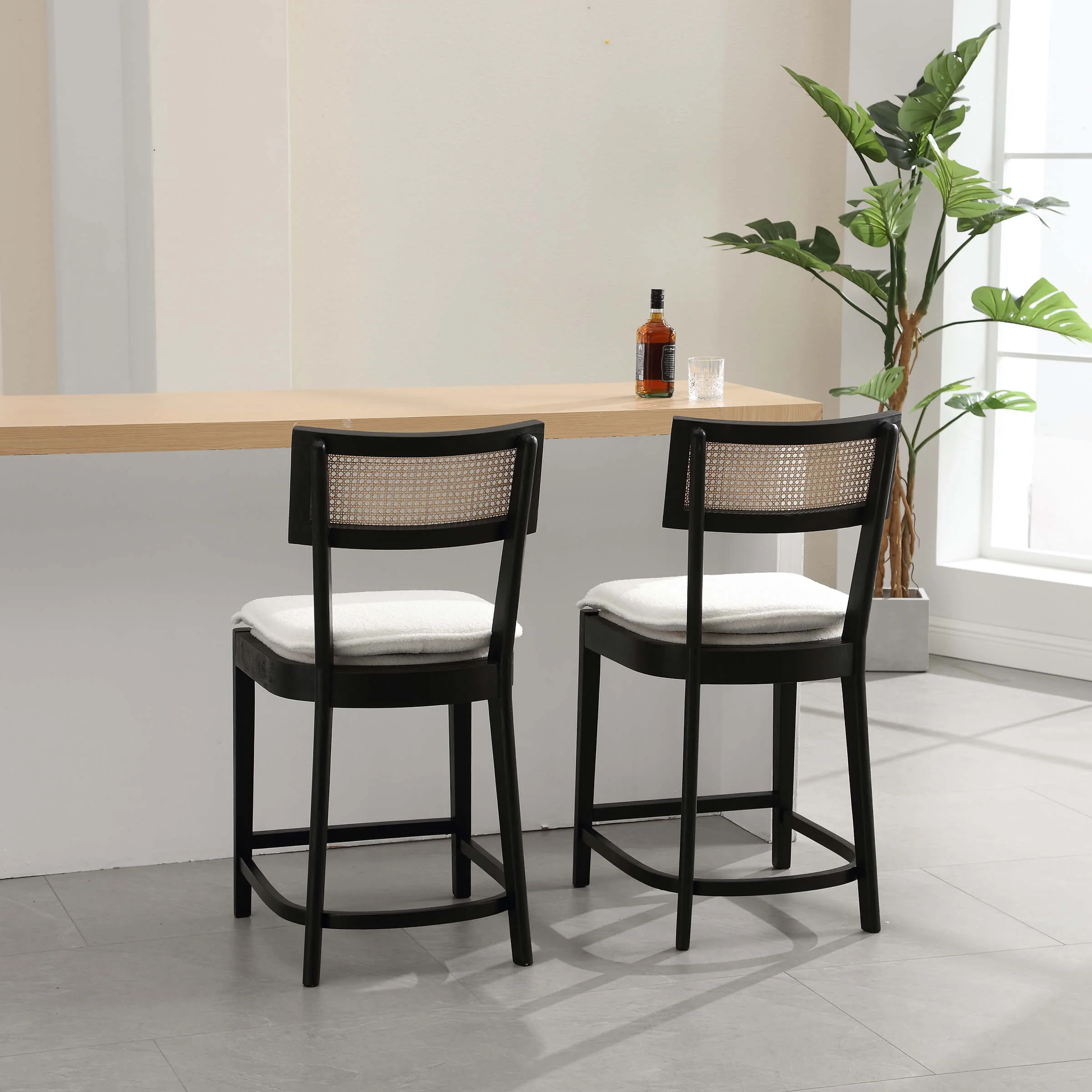 26” Black Wood Rattan Counter Stools Set of 2 - 5674 - Image 20