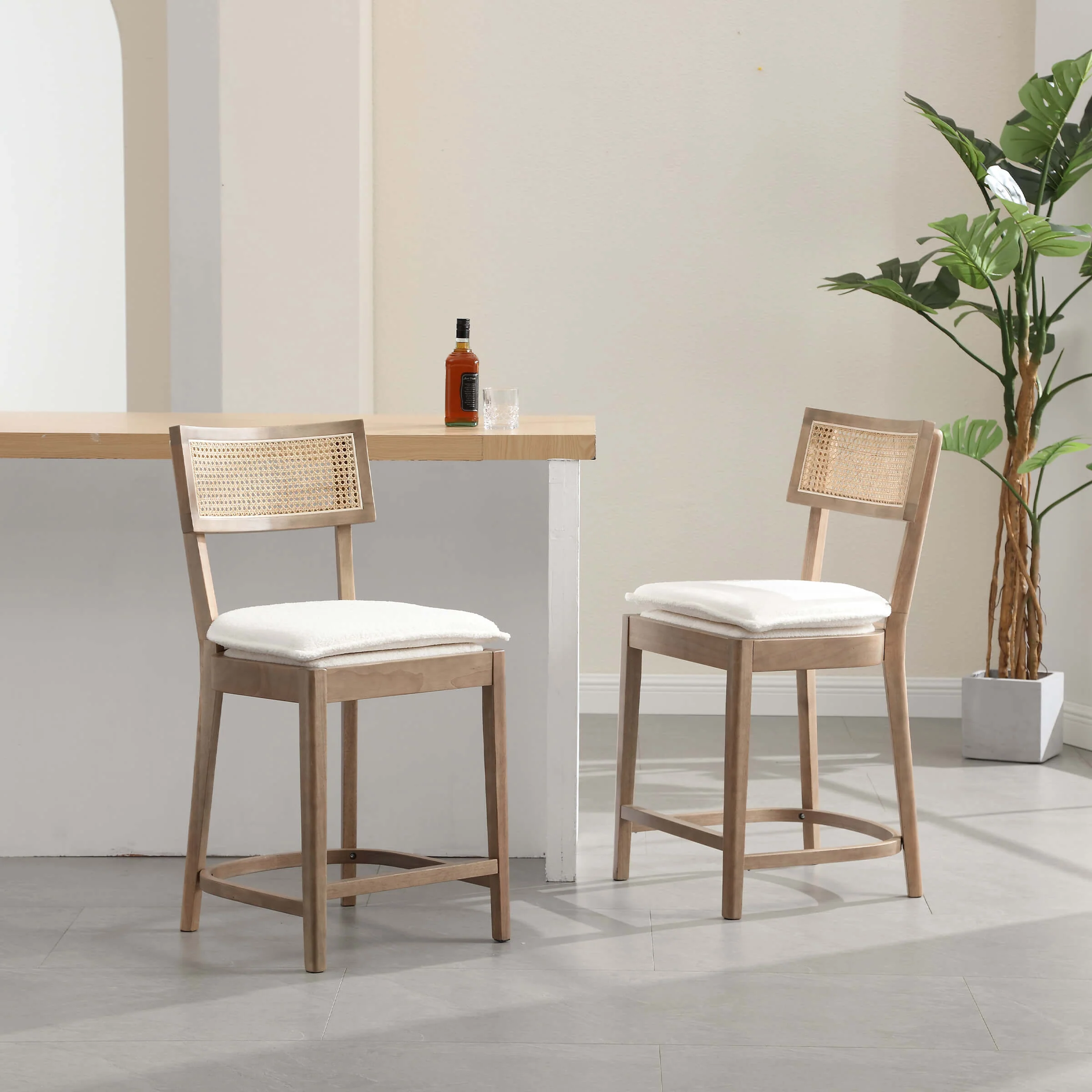 26” Black Wood Rattan Counter Stools Set of 2 - 5674 - Image 25