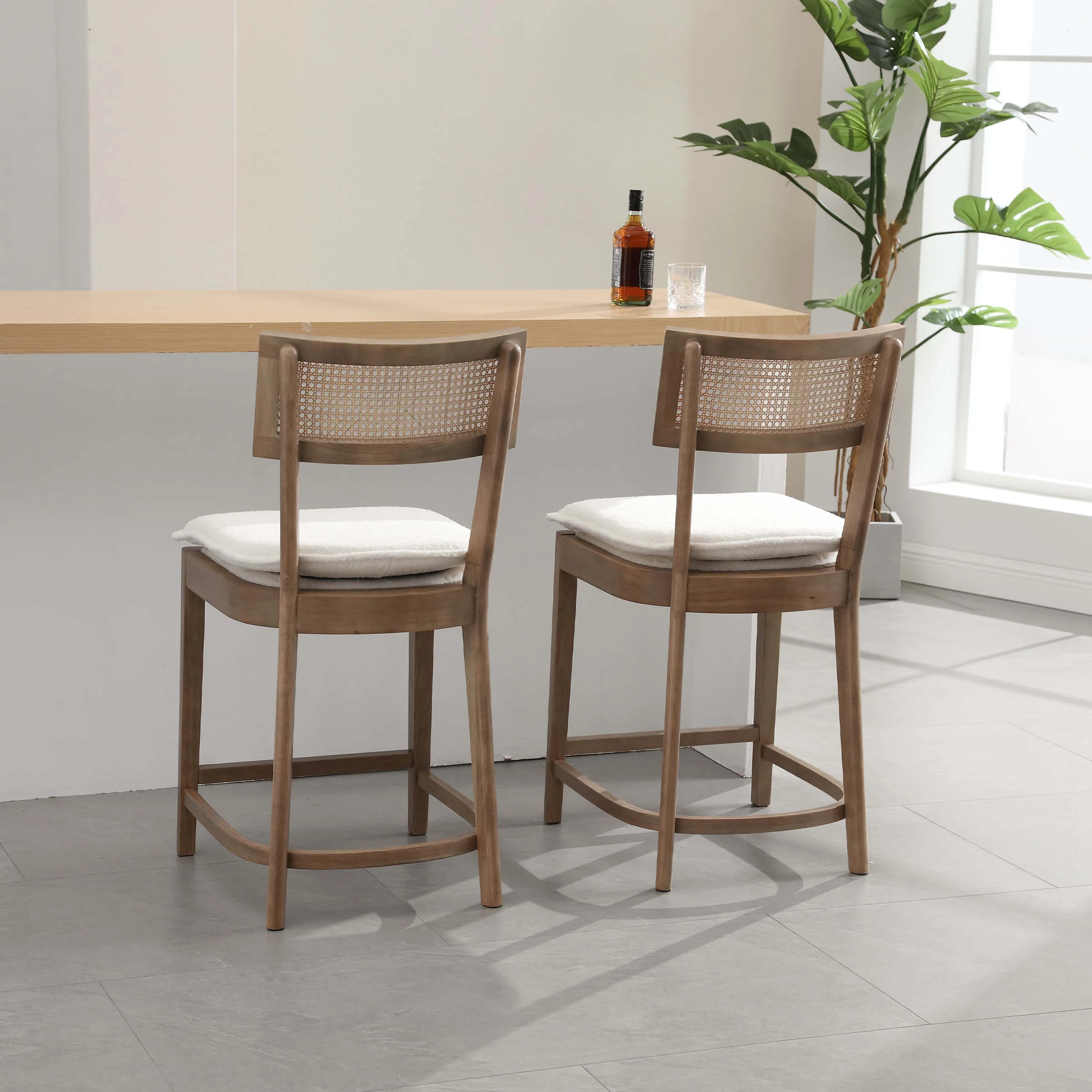 26” Black Wood Rattan Counter Stools Set of 2 - 5674 - Image 28