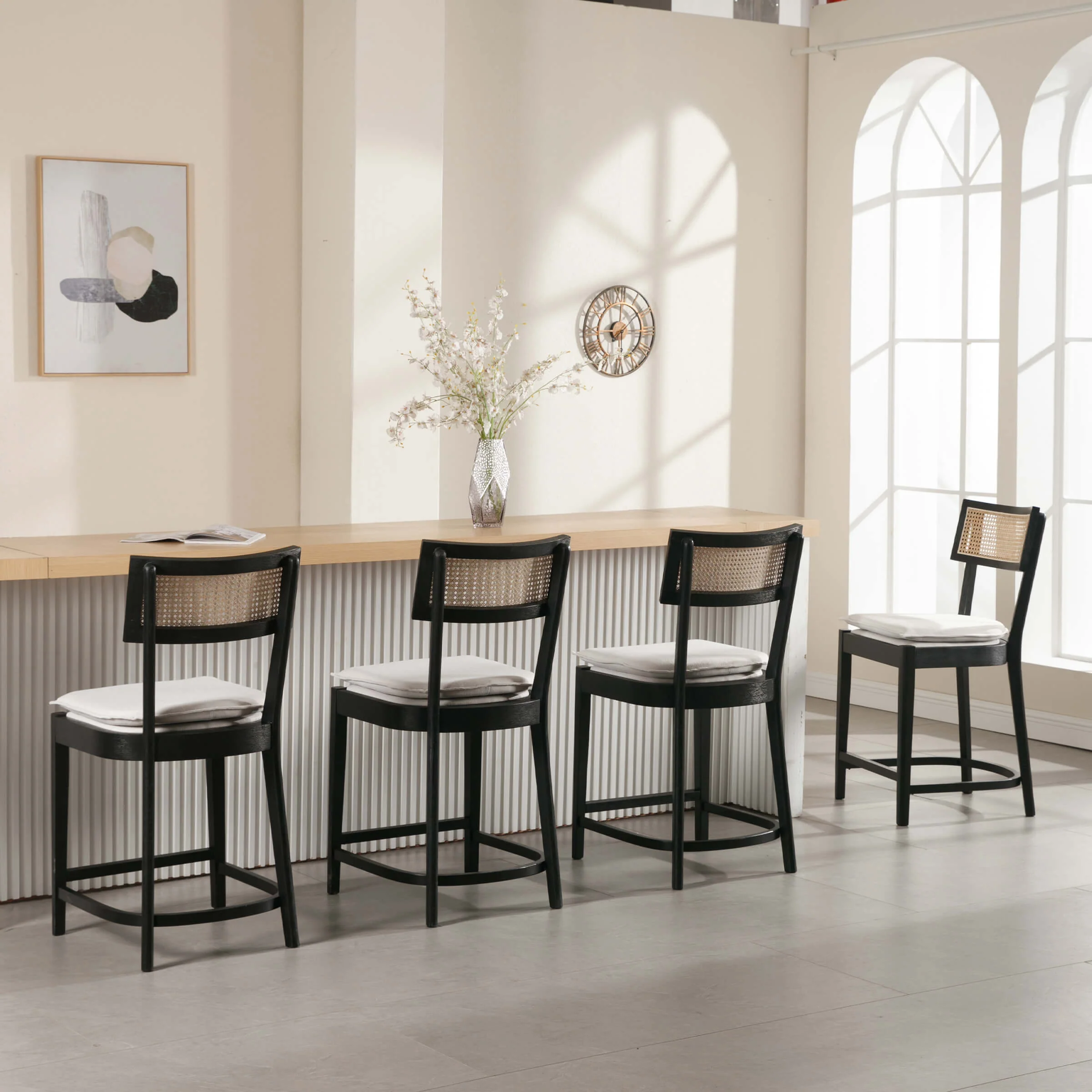 26” Black Wood Rattan Counter Stools Set of 2 - 5674 - Image 3