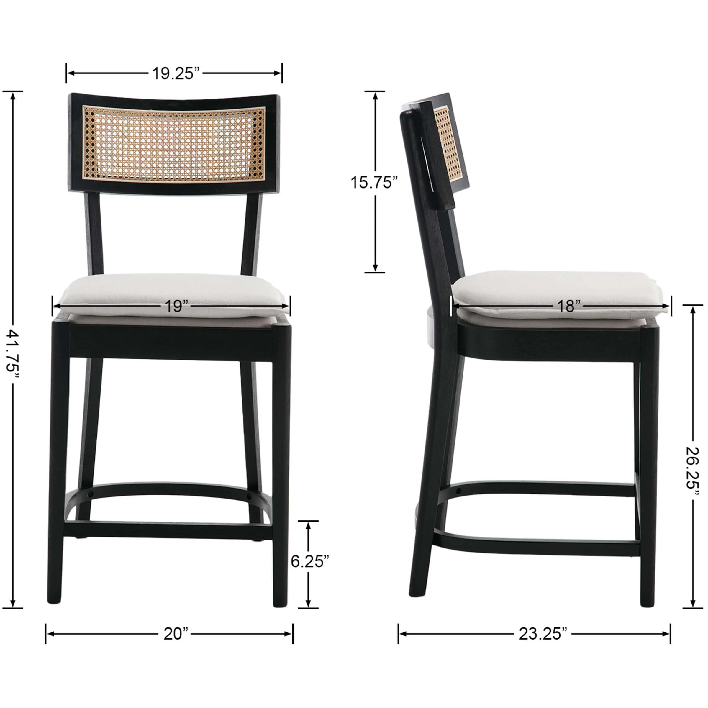 26” Black Wood Rattan Counter Stools Set of 2 - 5674 - Image 7