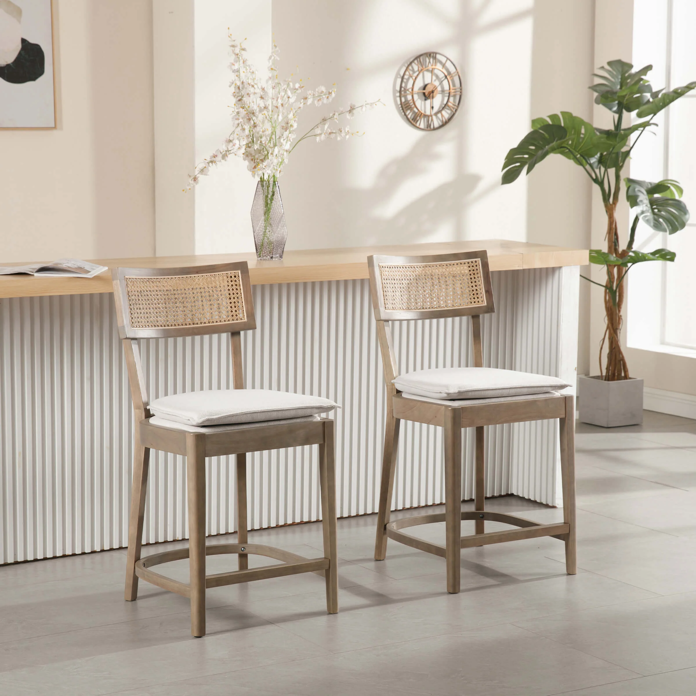 26” Black Wood Rattan Counter Stools Set of 2 - 5674 - Image 8