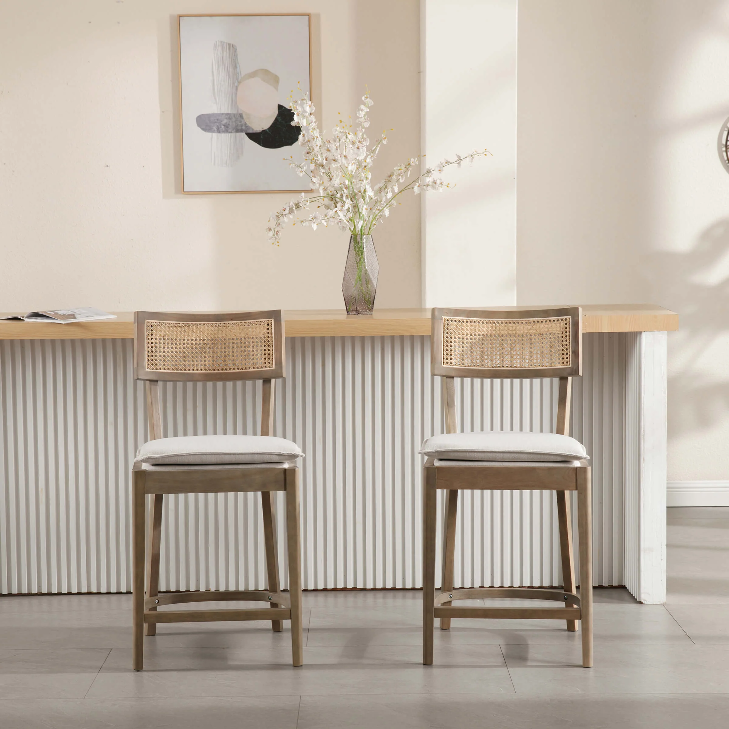 26” Black Wood Rattan Counter Stools Set of 2 - 5674 - Image 9