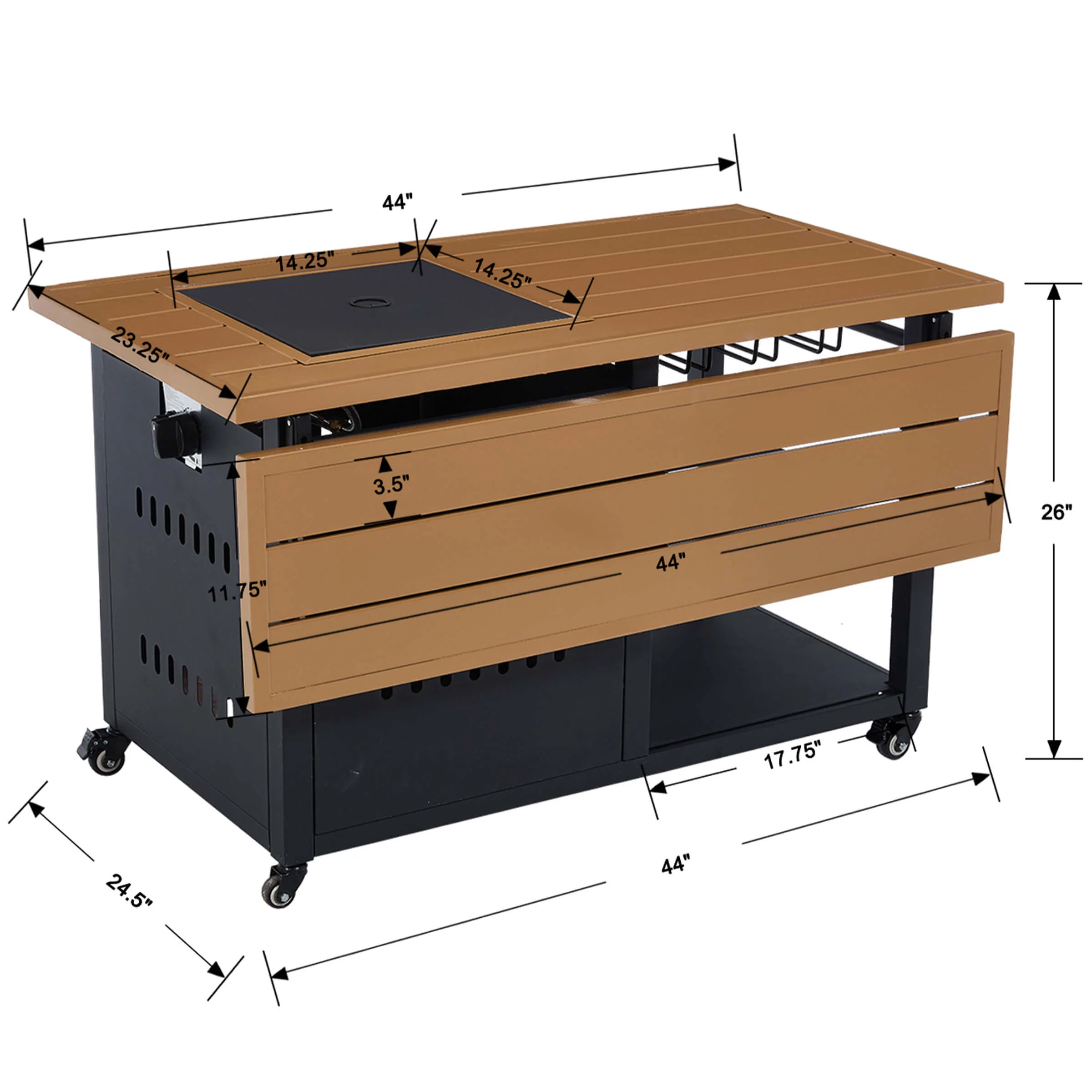 44" Propane Fire Pit Table with Cover Wheels - 1725FP - Image 17