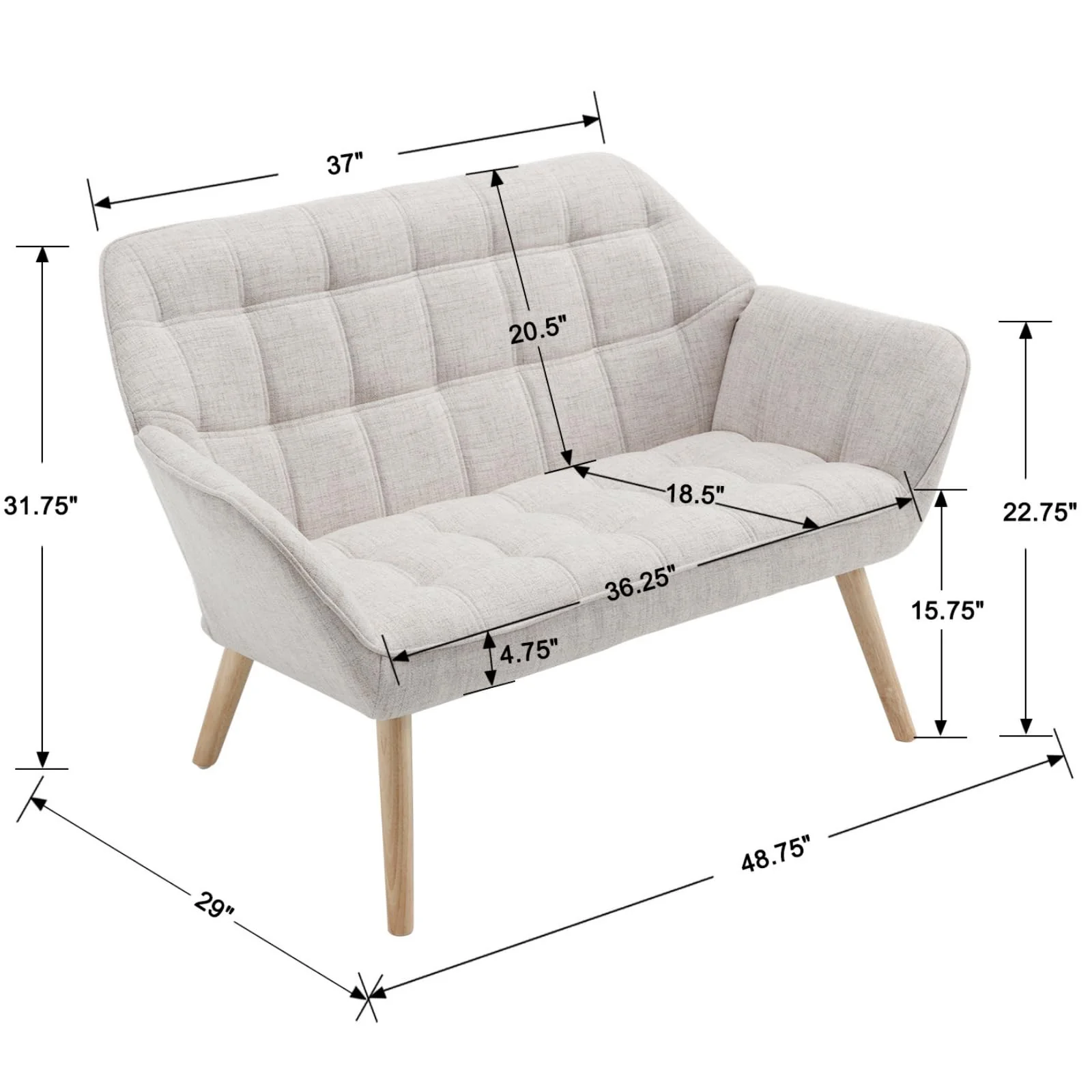 48"W Modern Small Loveseat Sofa - 8904AC - Image 14