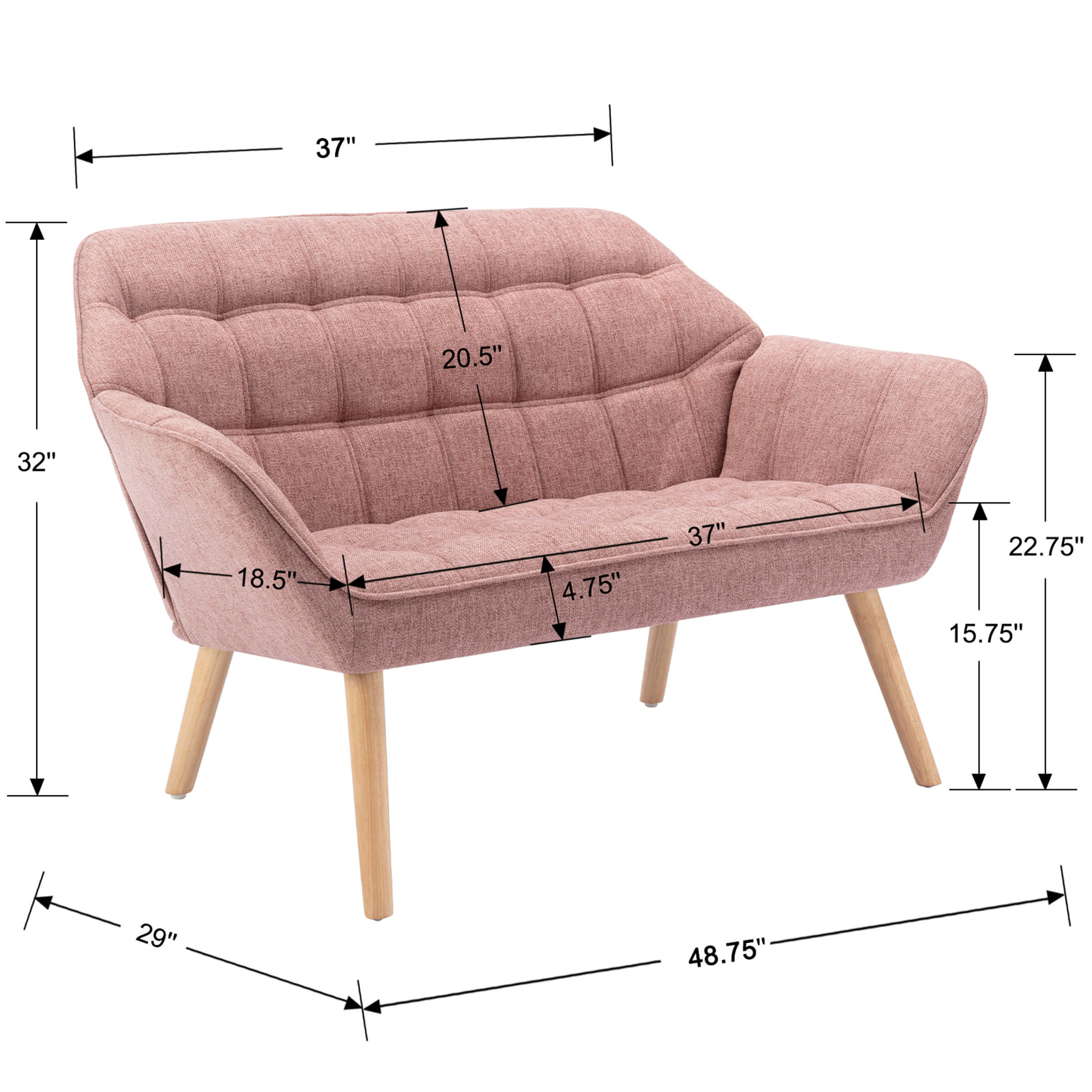 48"W Modern Small Loveseat Sofa - 8904AC - Image 37
