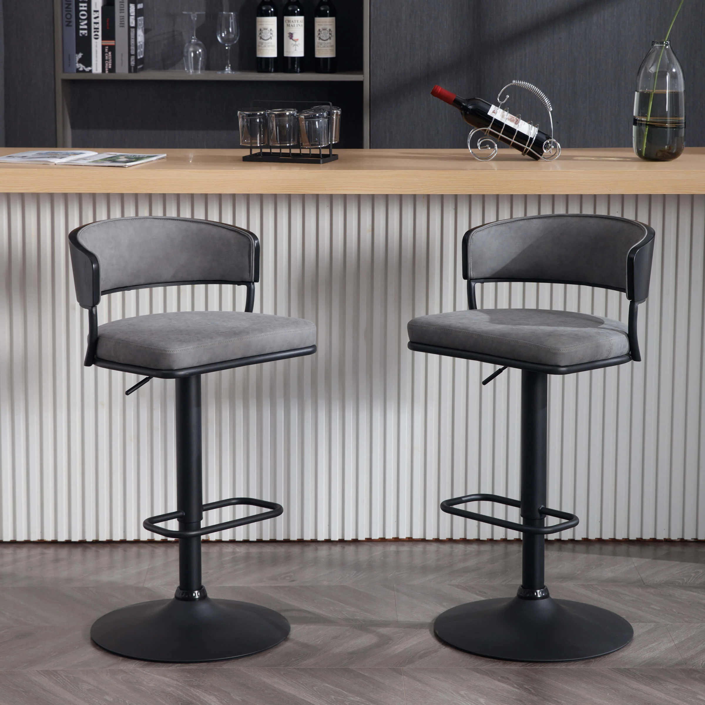 Adjustable Swivel Curved Back Bar Stools Set of 2 - 3184AB - Image 10