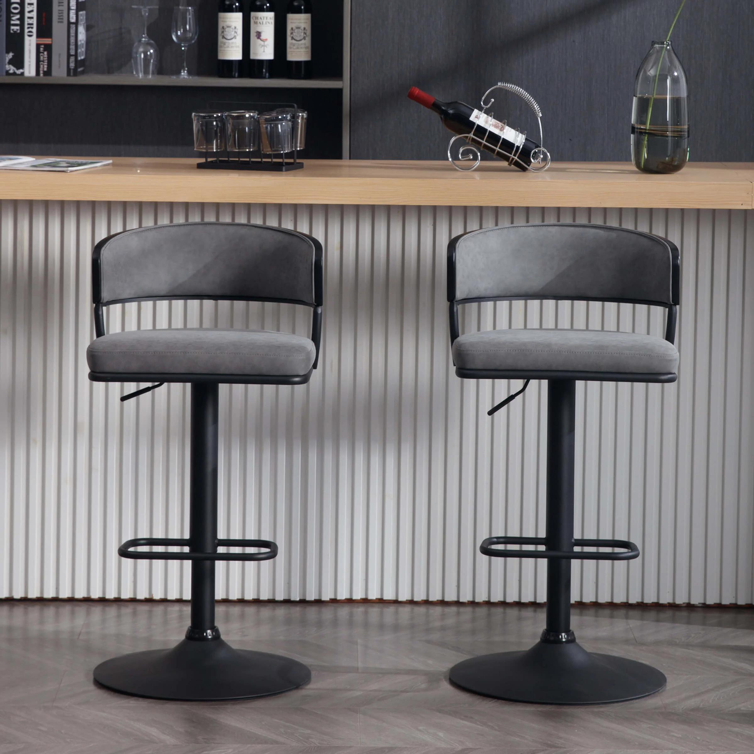 Adjustable Swivel Curved Back Bar Stools Set of 2 - 3184AB - Image 11