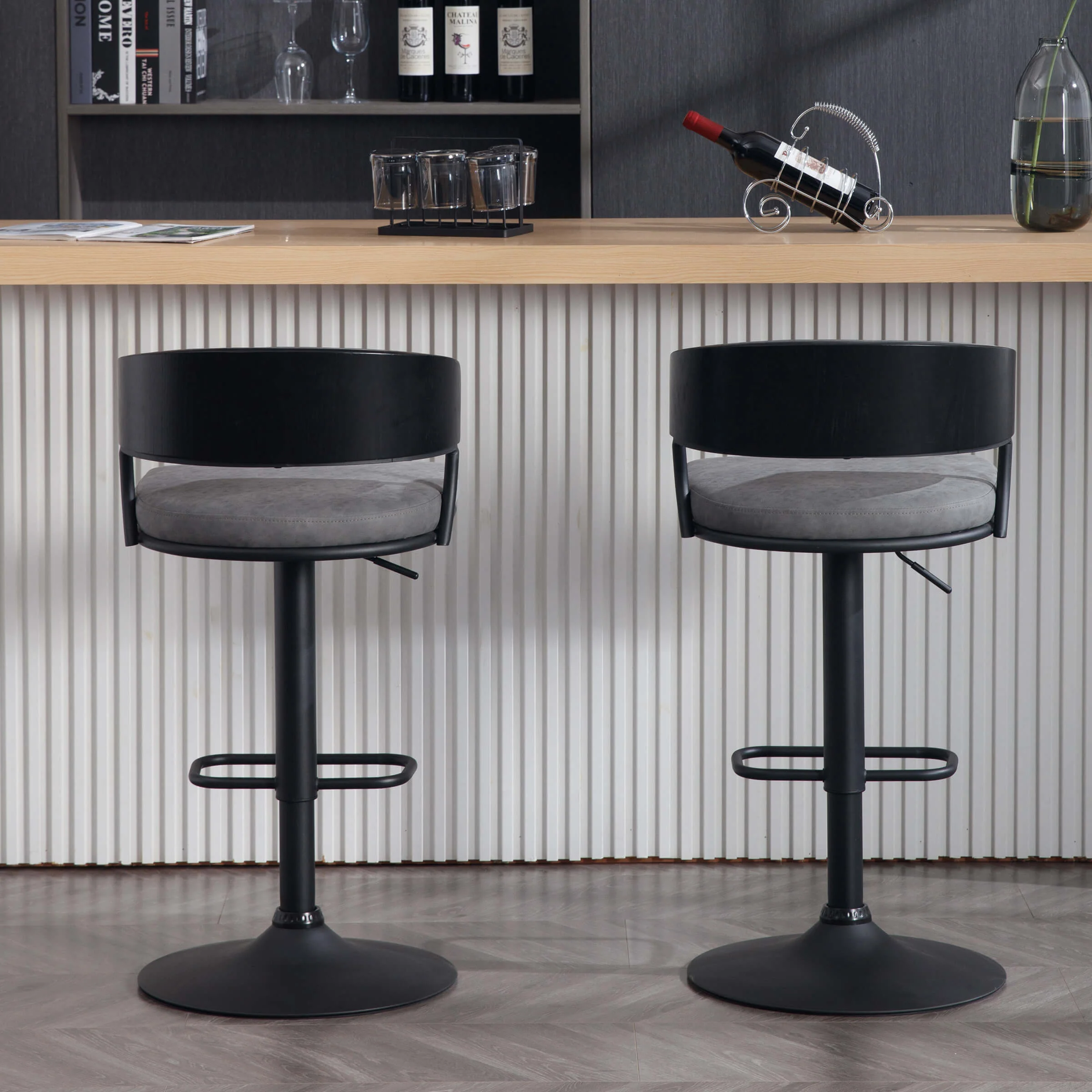 Adjustable Swivel Curved Back Bar Stools Set of 2 - 3184AB - Image 12