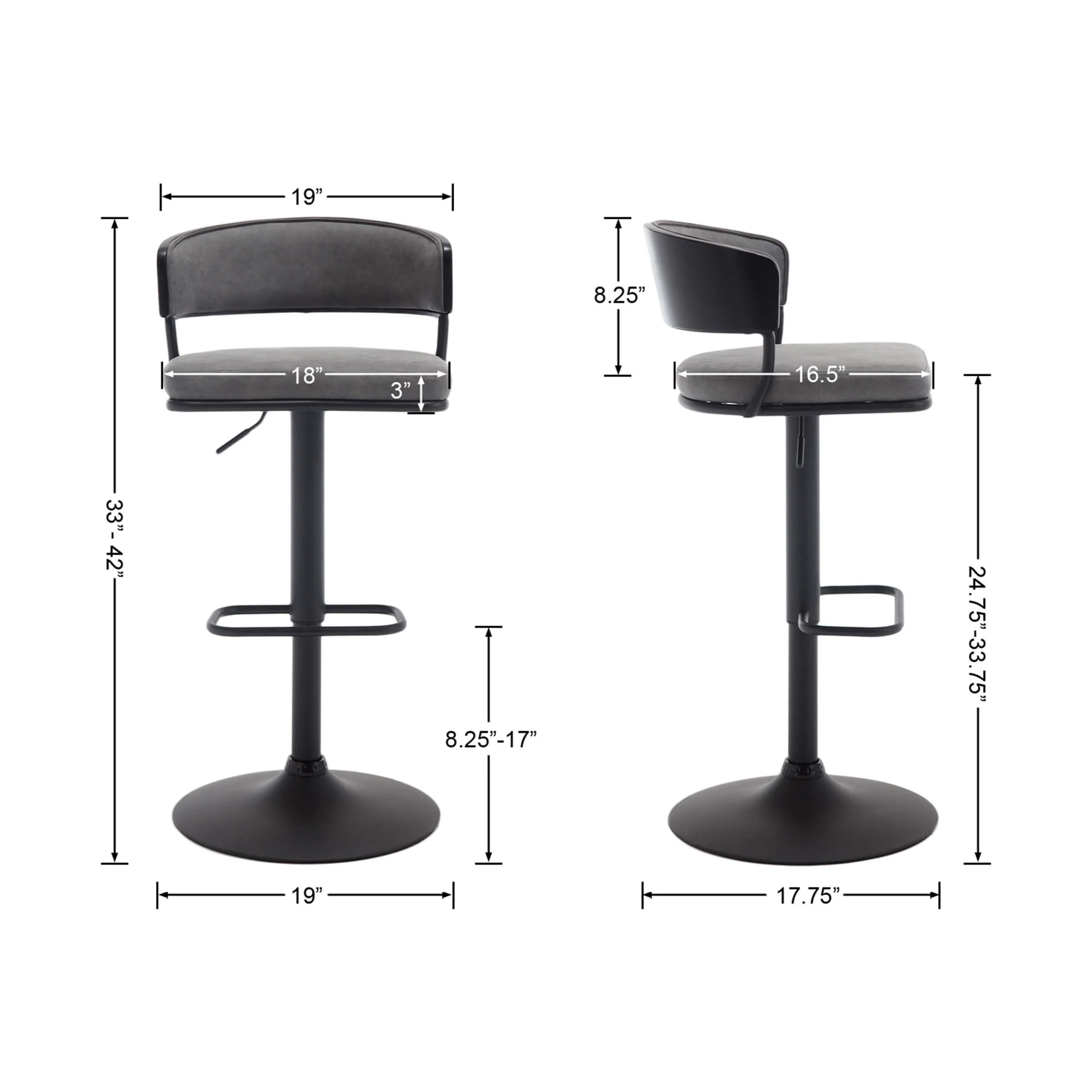 Adjustable Swivel Curved Back Bar Stools Set of 2 - 3184AB - Image 15