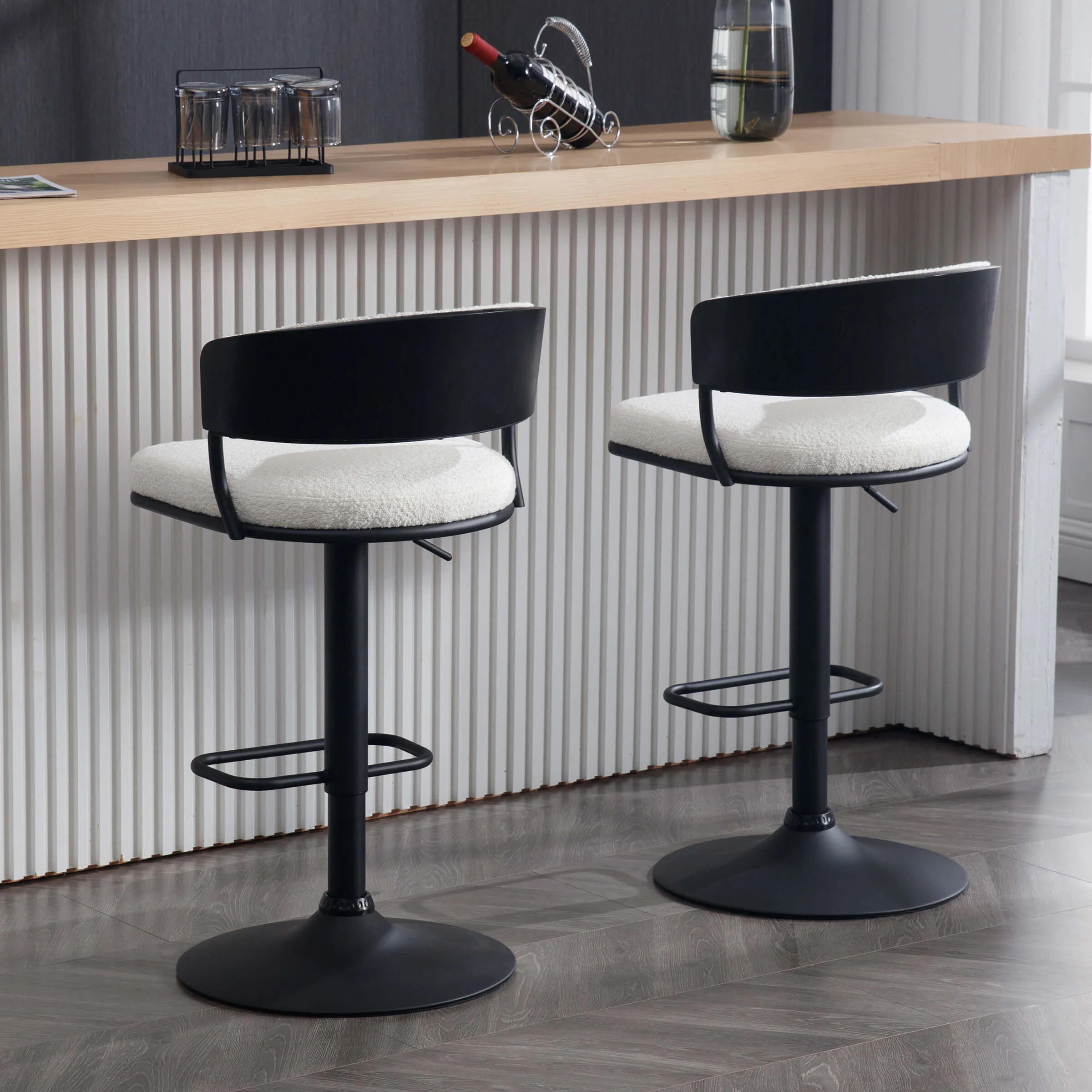 Adjustable Swivel Curved Back Bar Stools Set of 2 - 3184AB - Image 3