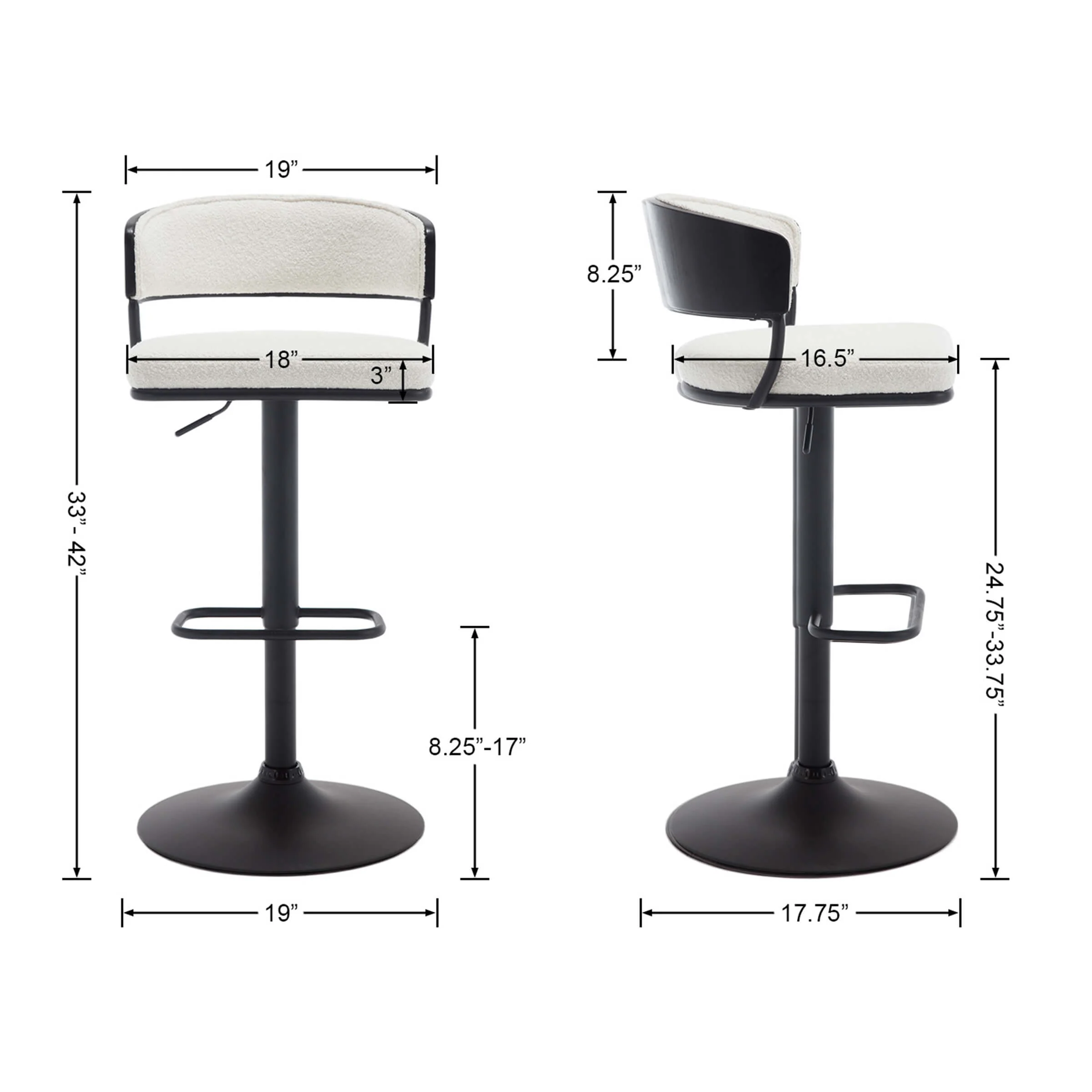Adjustable Swivel Curved Back Bar Stools Set of 2 - 3184AB - Image 9