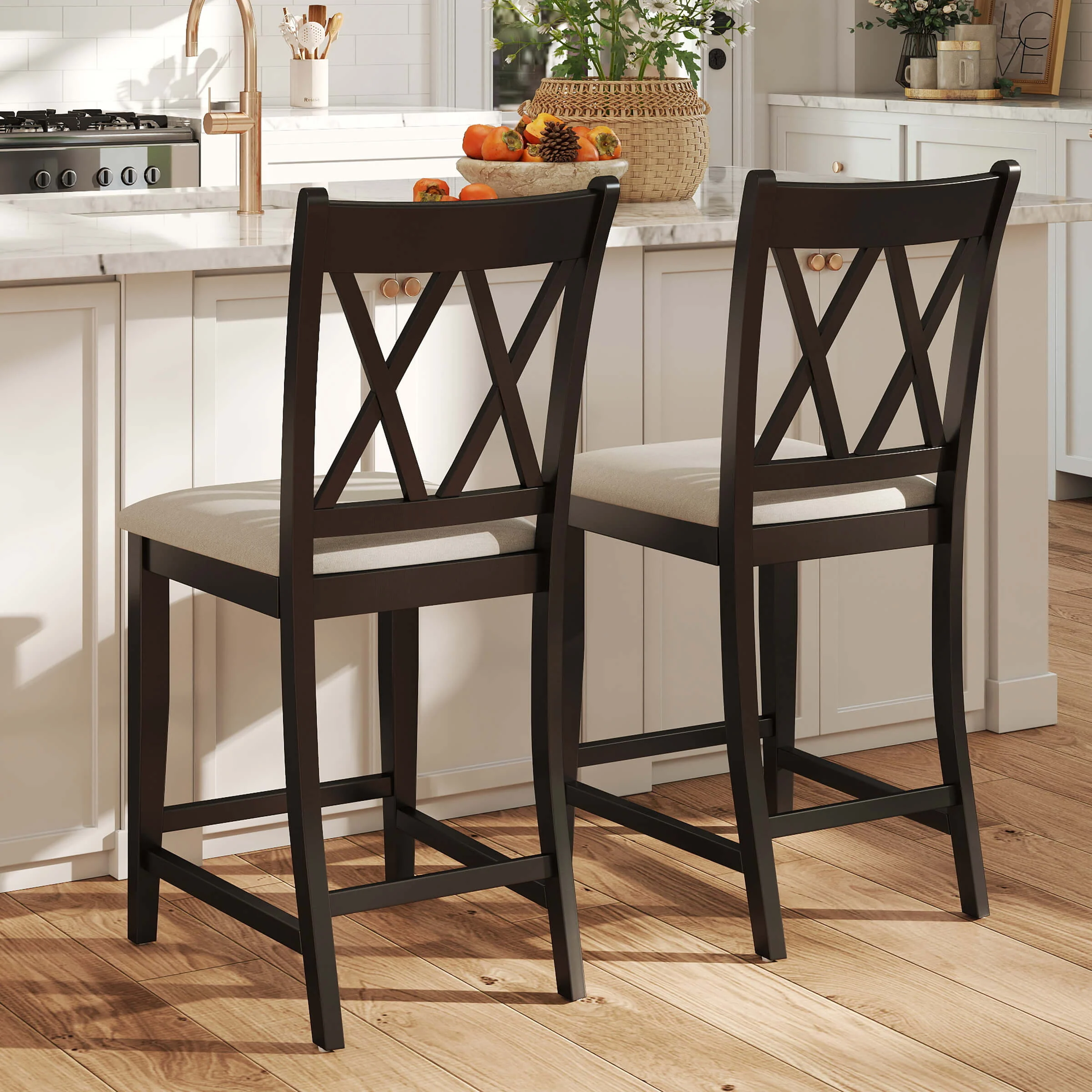Farmhouse Cross-Back Wood Counter Stools Set of 2 - 50015CS - Image 10