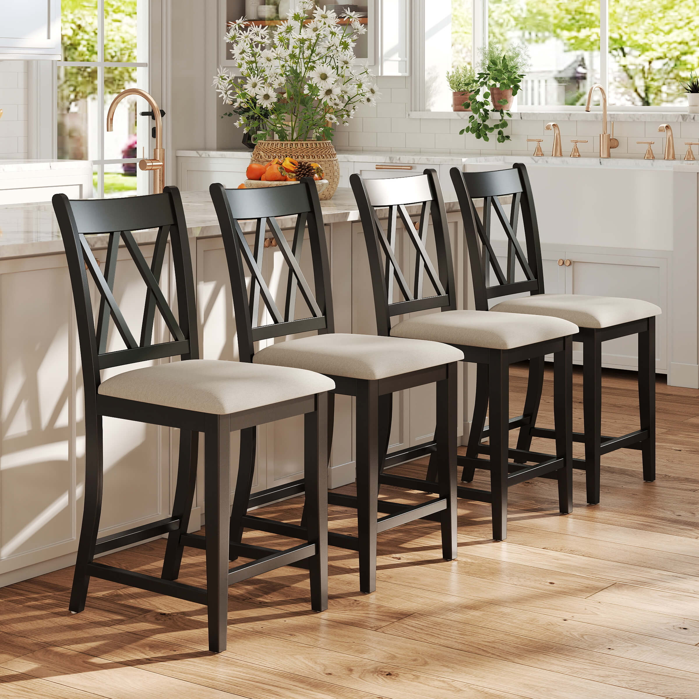 Farmhouse Cross-Back Wood Counter Stools Set of 2 - 50015CS - Image 11