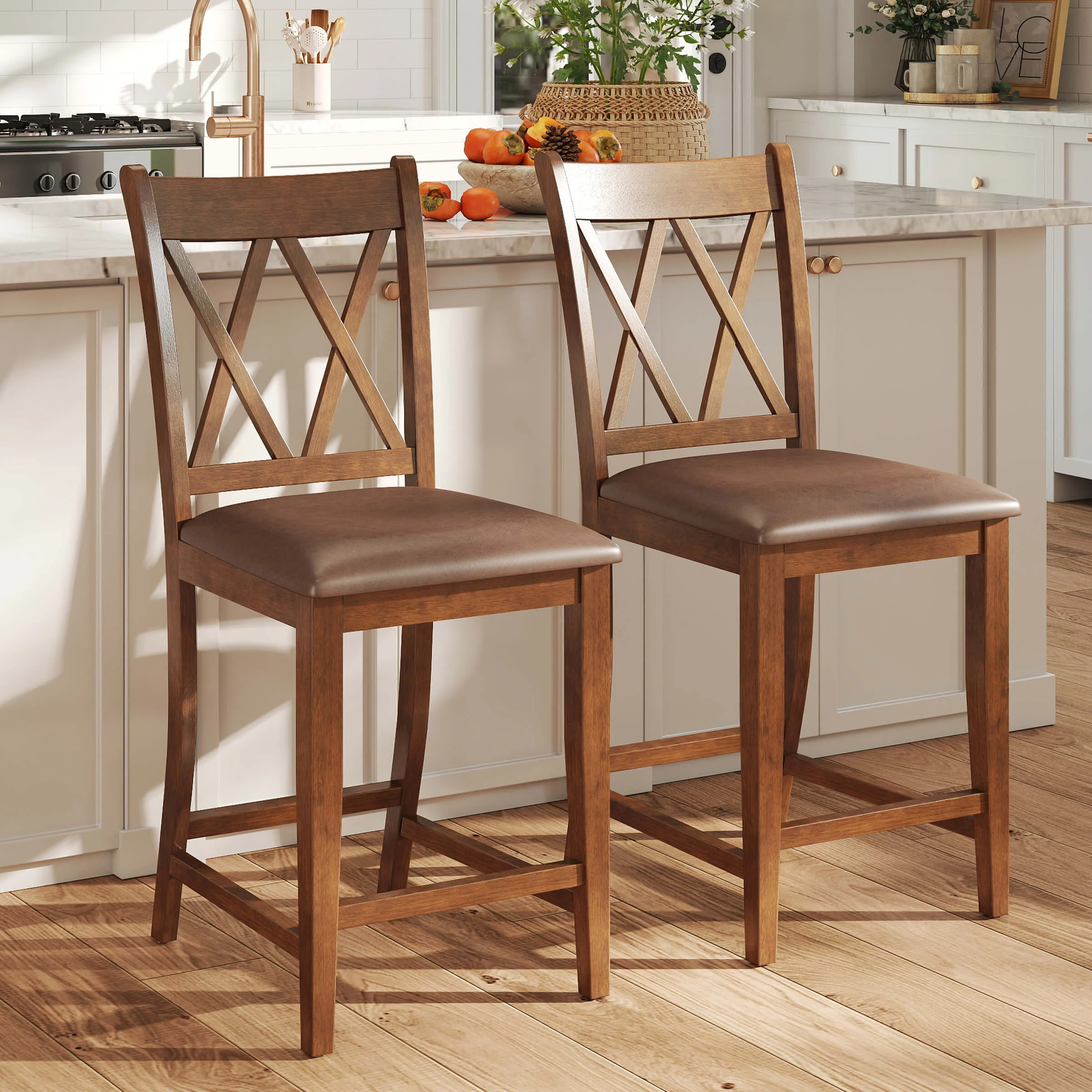 Farmhouse Cross-Back Wood Counter Stools Set of 2 - 50015CS - Image 12