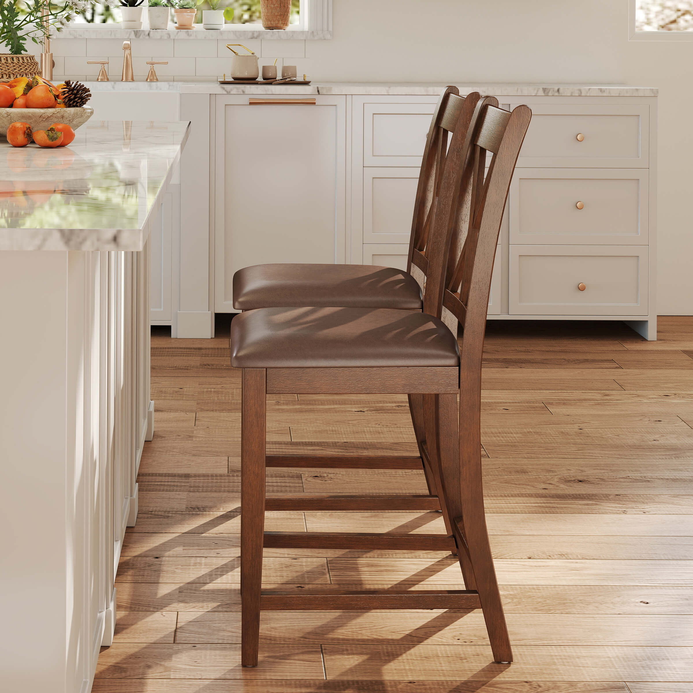 Farmhouse Cross-Back Wood Counter Stools Set of 2 - 50015CS - Image 13