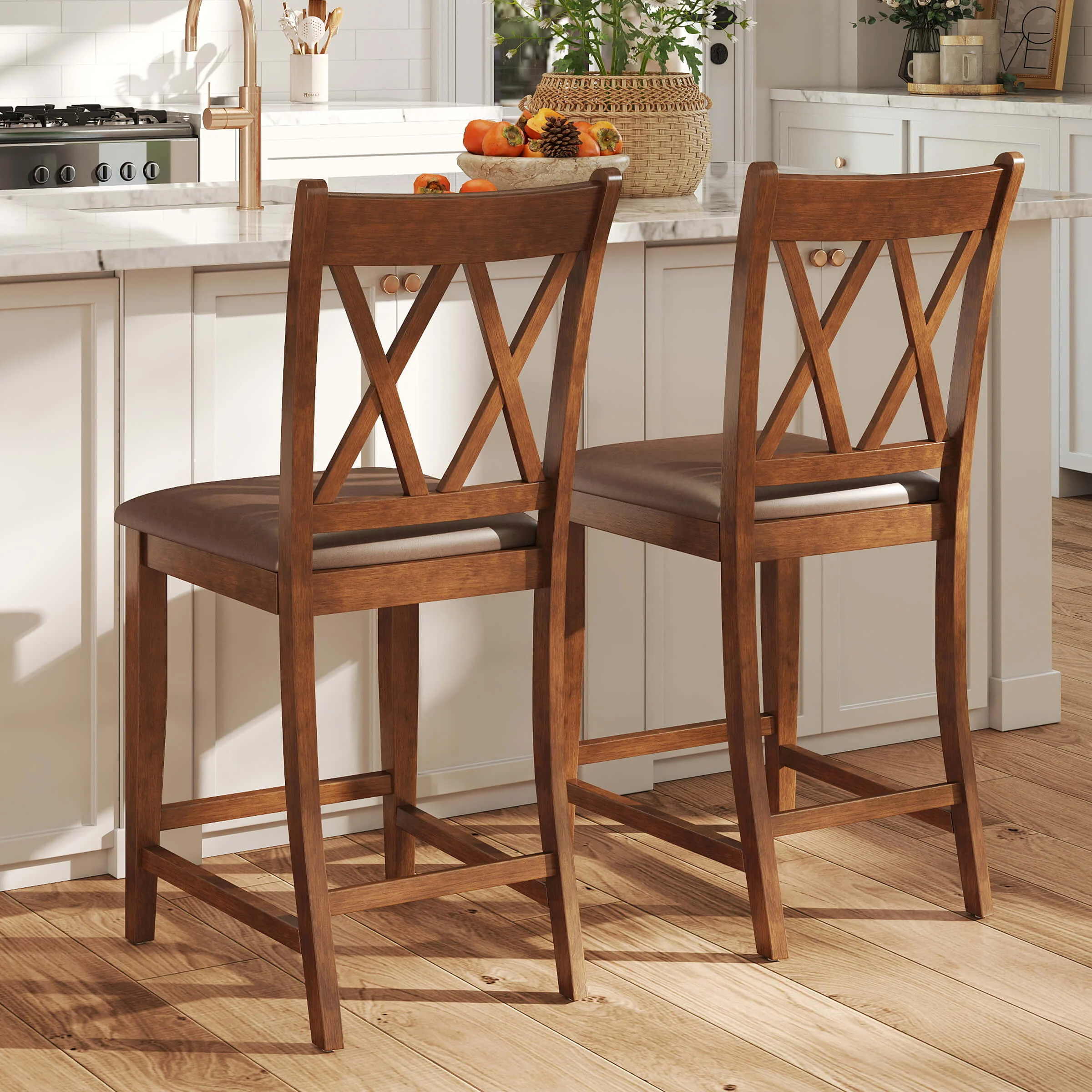 Farmhouse Cross-Back Wood Counter Stools Set of 2 - 50015CS - Image 14