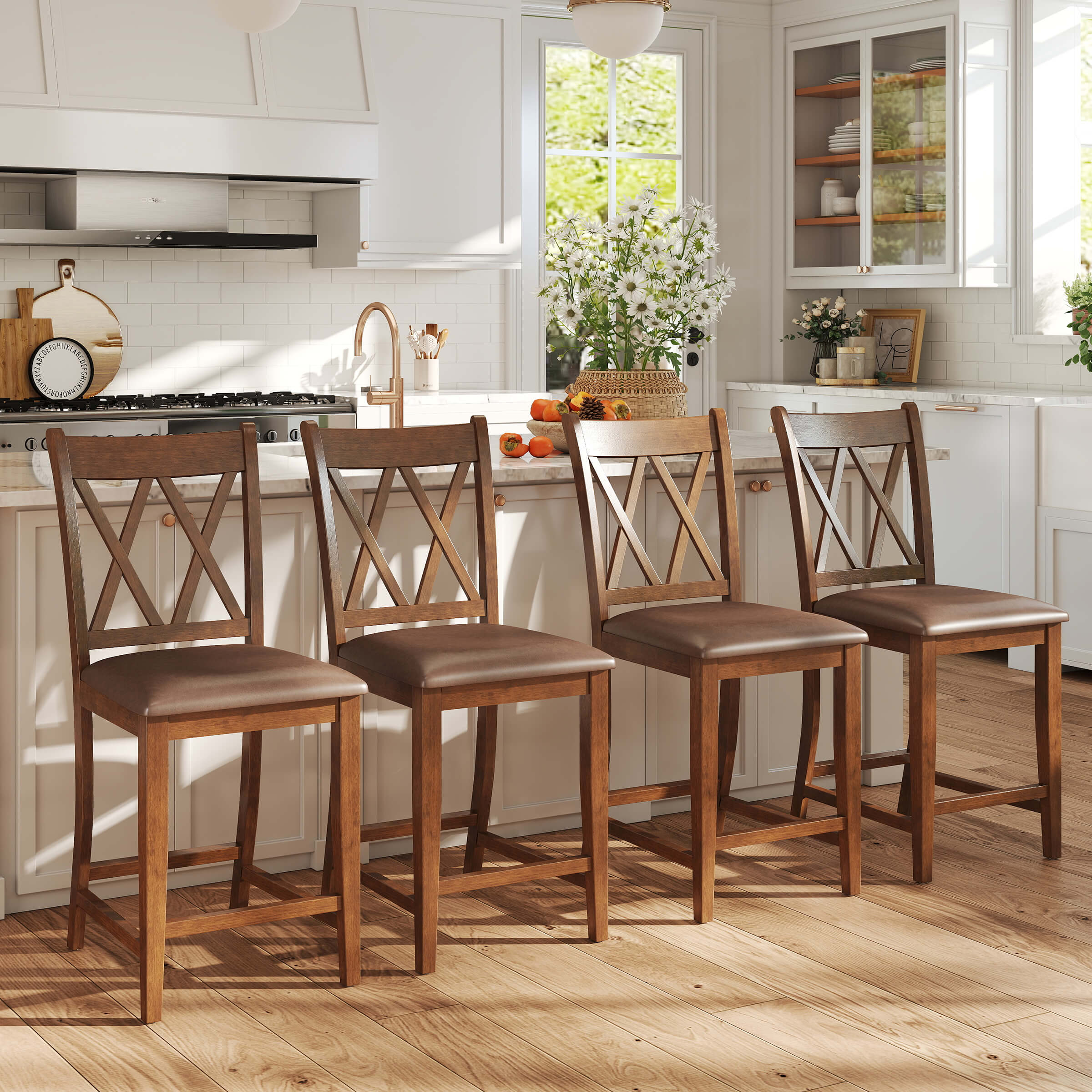 Farmhouse Cross-Back Wood Counter Stools Set of 2 - 50015CS - Image 15