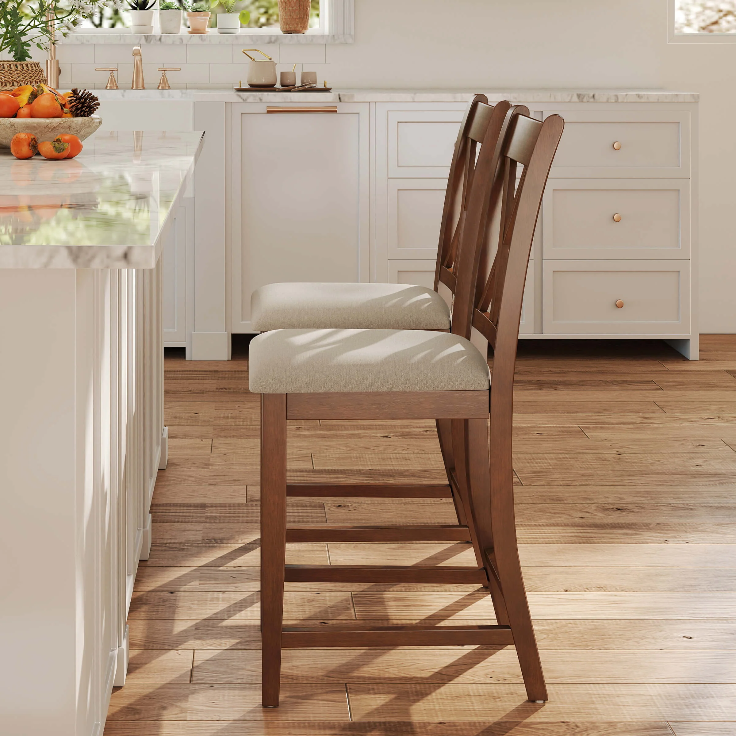 Farmhouse Cross-Back Wood Counter Stools Set of 2 - 50015CS - Image 2