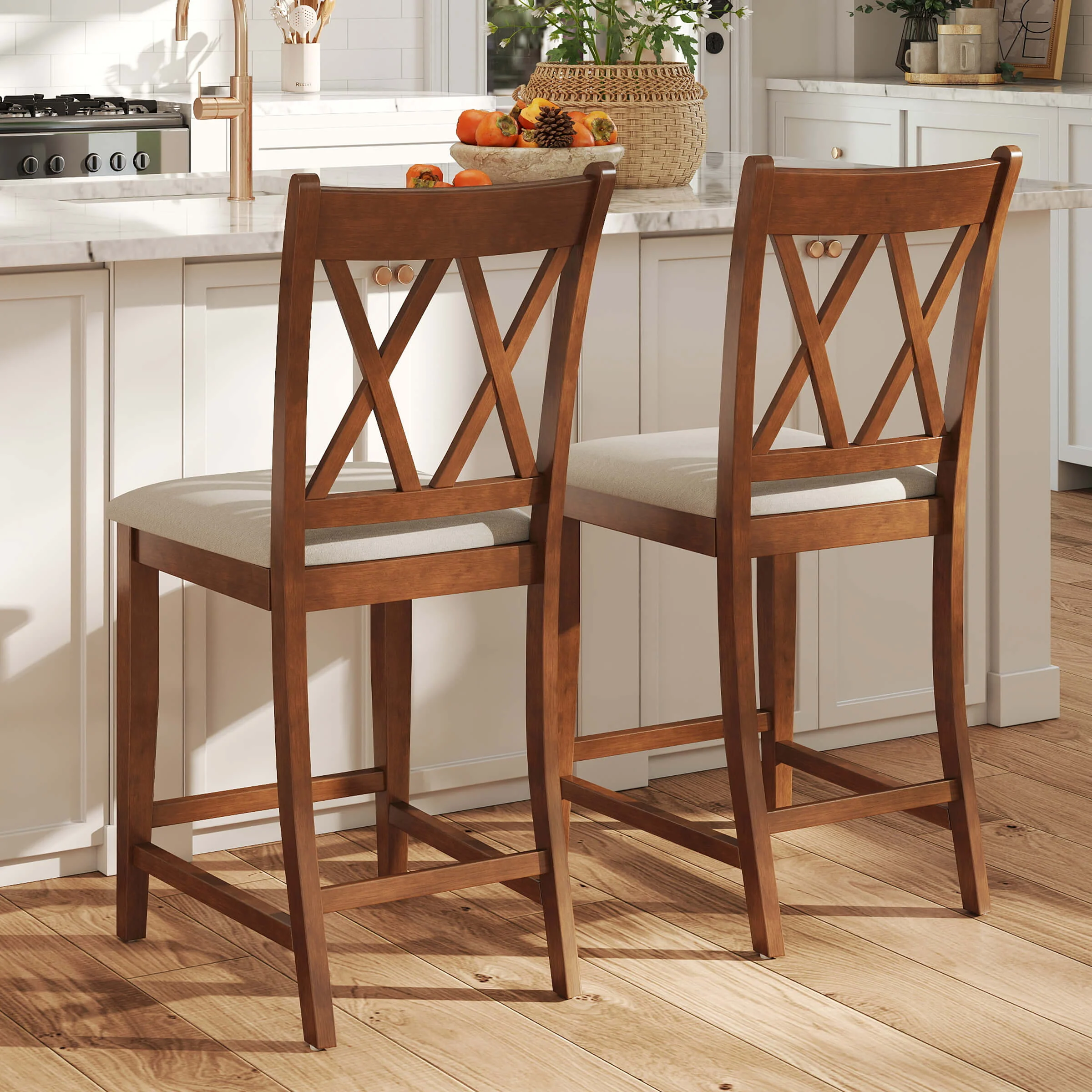 Farmhouse Cross-Back Wood Counter Stools Set of 2 - 50015CS - Image 3