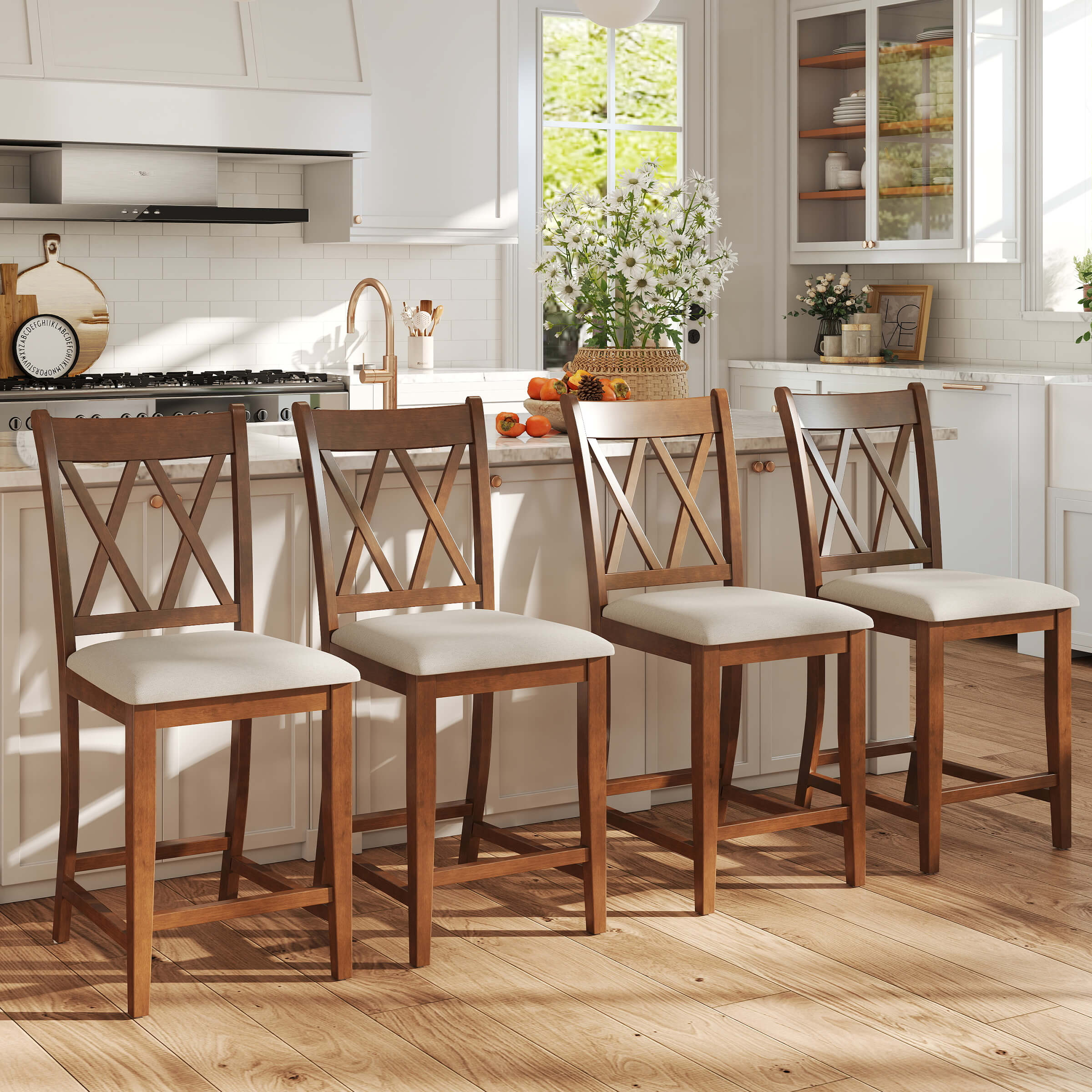 Farmhouse Cross-Back Wood Counter Stools Set of 2 - 50015CS - Image 4
