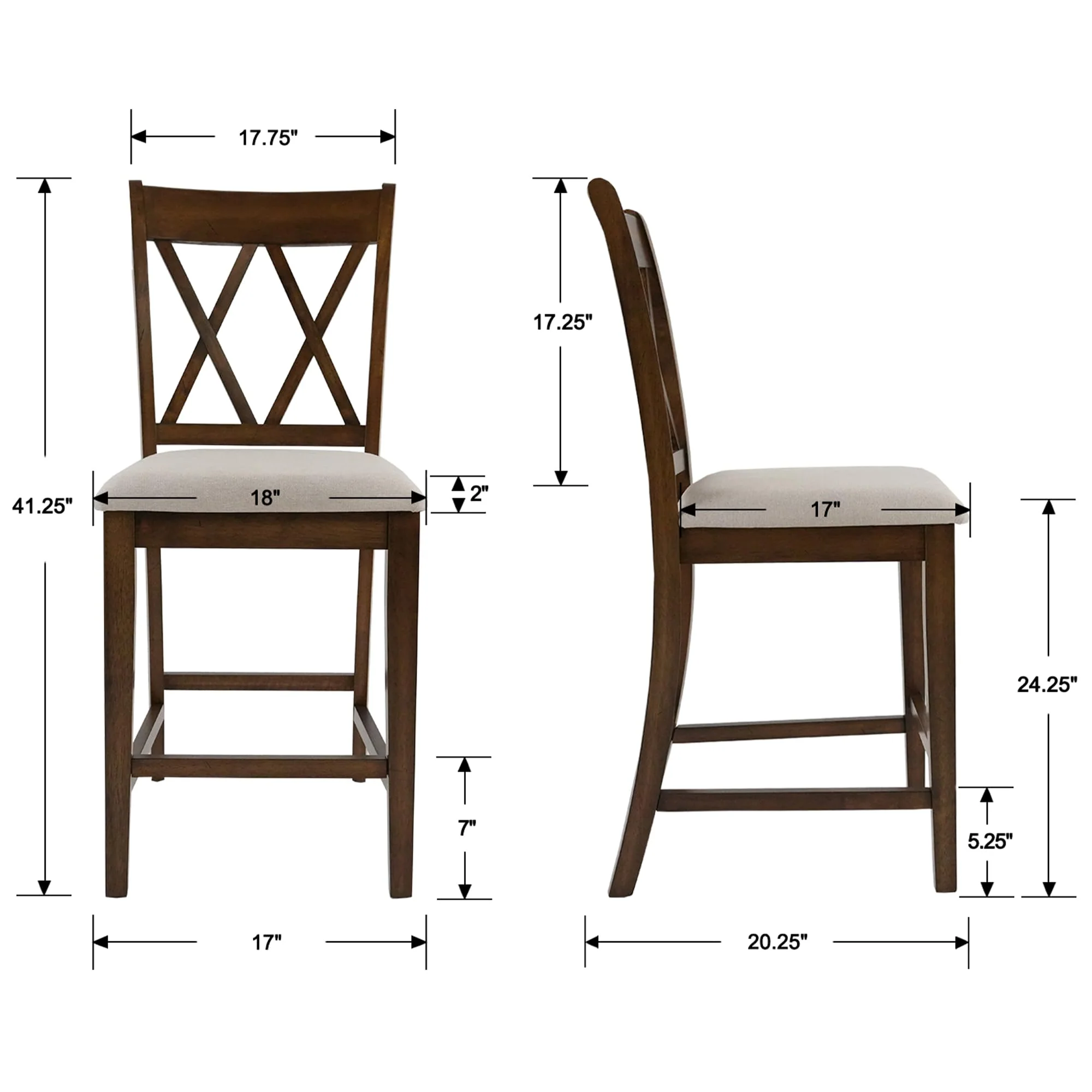 Farmhouse Cross-Back Wood Counter Stools Set of 2 - 50015CS - Image 7