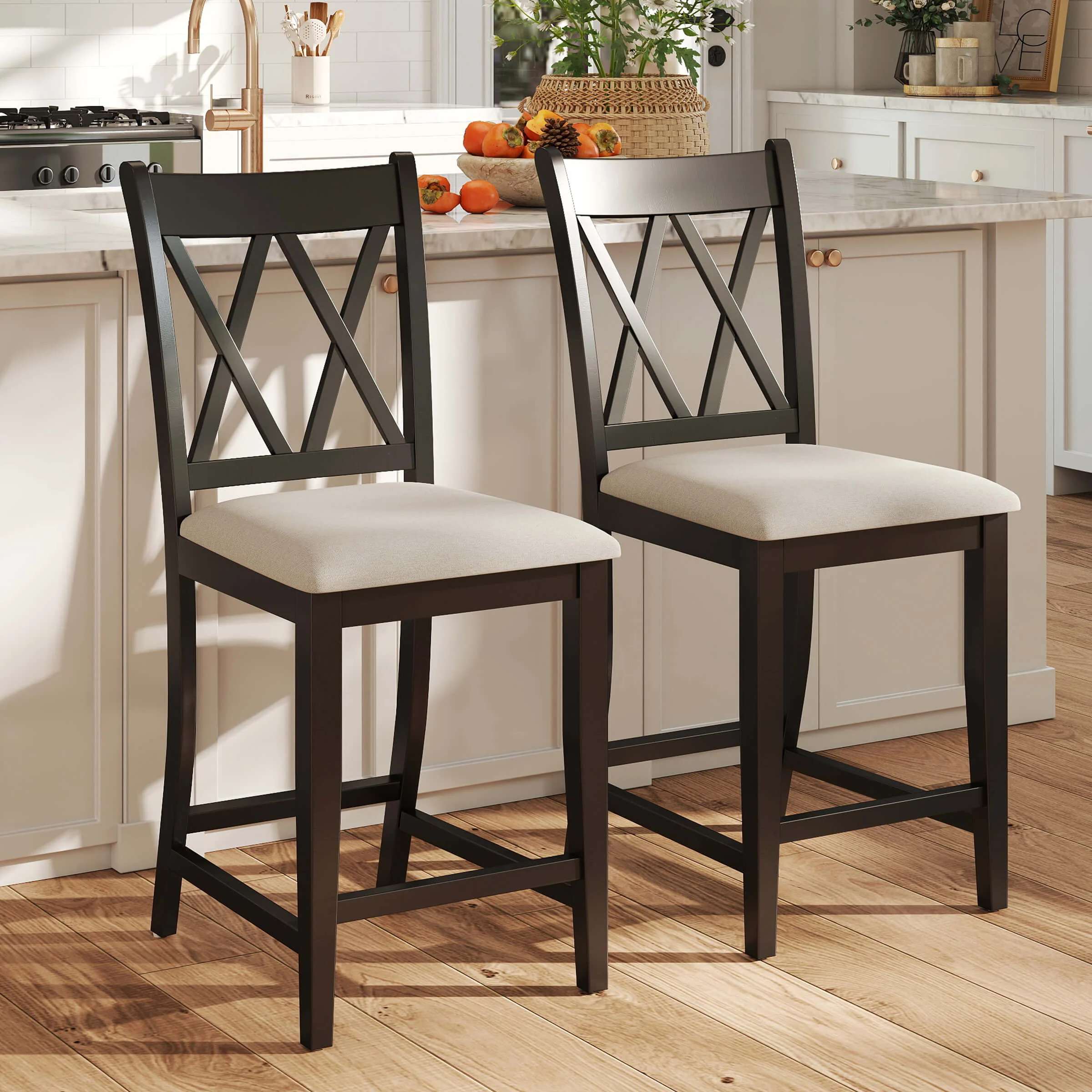 Farmhouse Cross-Back Wood Counter Stools Set of 2 - 50015CS - Image 8