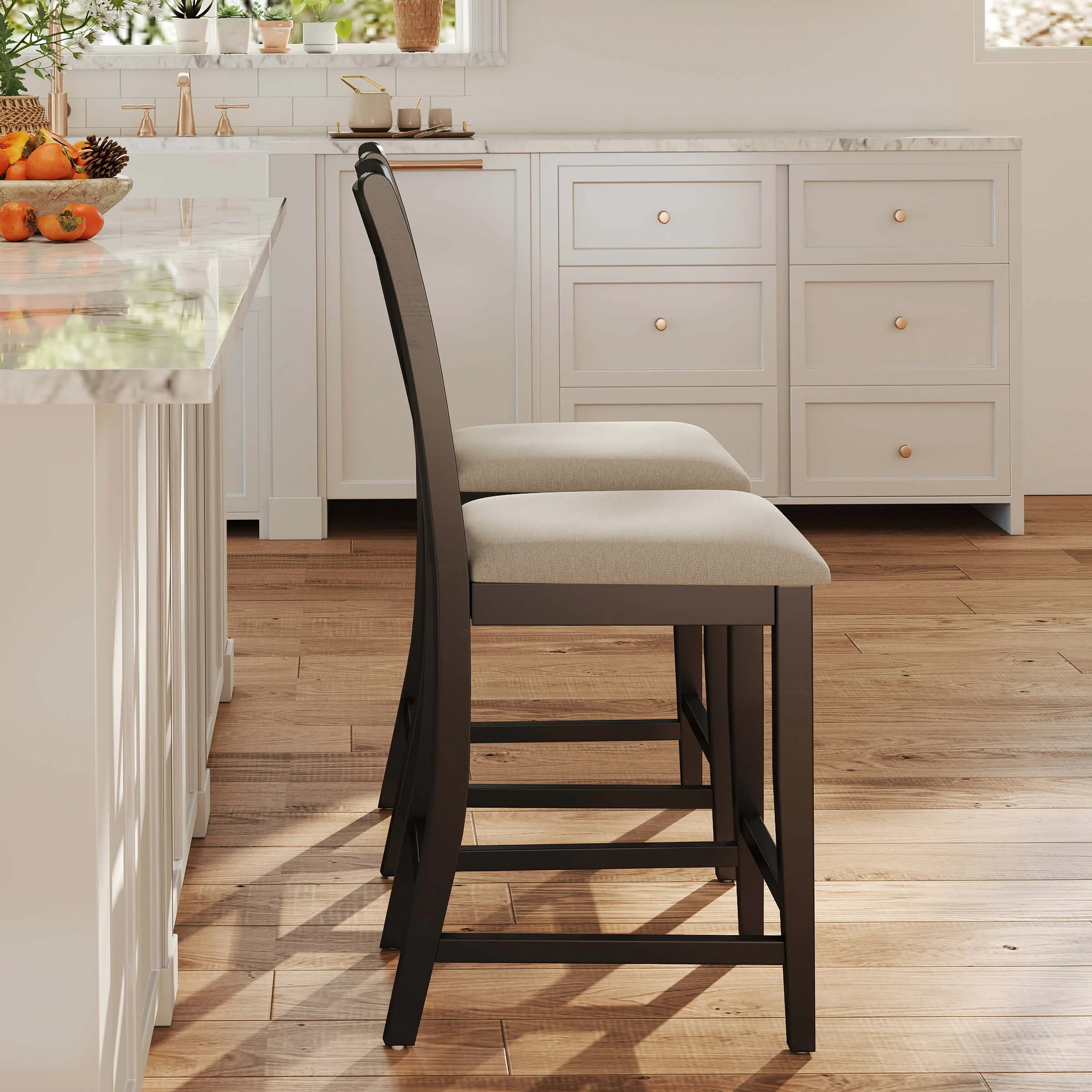 Farmhouse Cross-Back Wood Counter Stools Set of 2 - 50015CS - Image 9