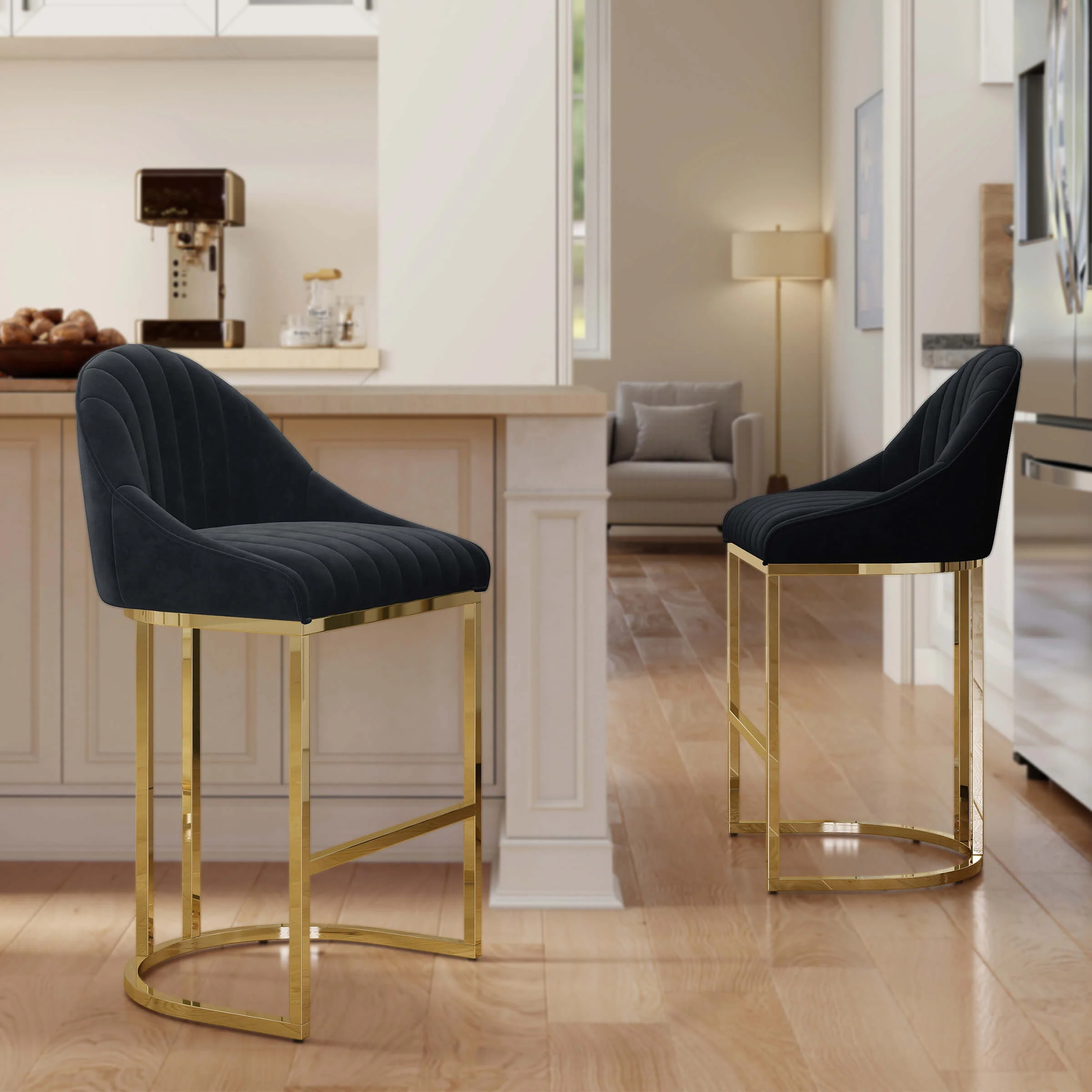 26”H Upholstered Gold Legs Stools Set of 2 - 9066CS - Image 14
