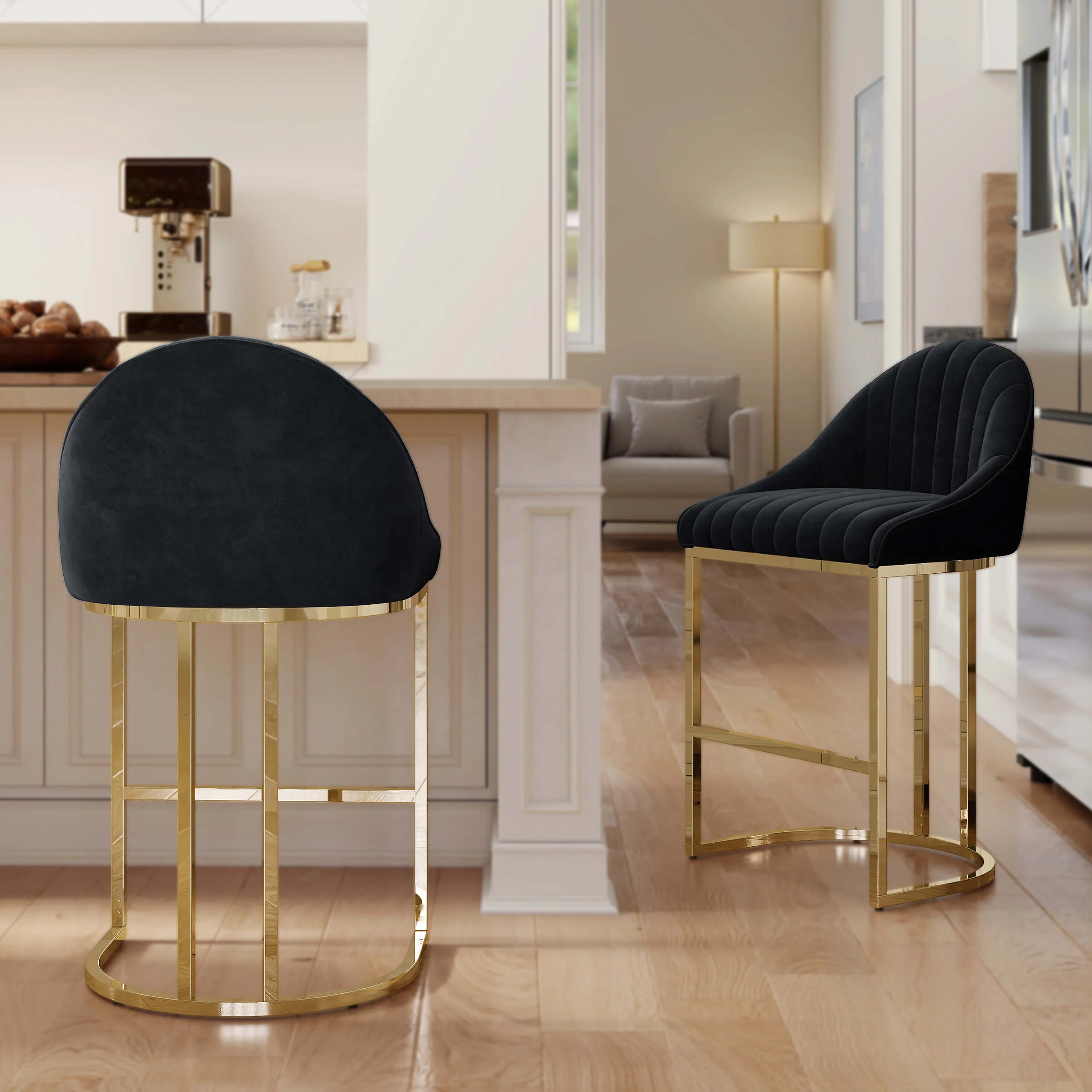 26”H Upholstered Gold Legs Stools Set of 2 - 9066CS - Image 15