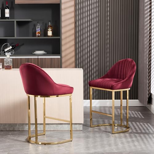 26”H Upholstered Gold Legs Stools Set of 2 - 9066CS - Image 8