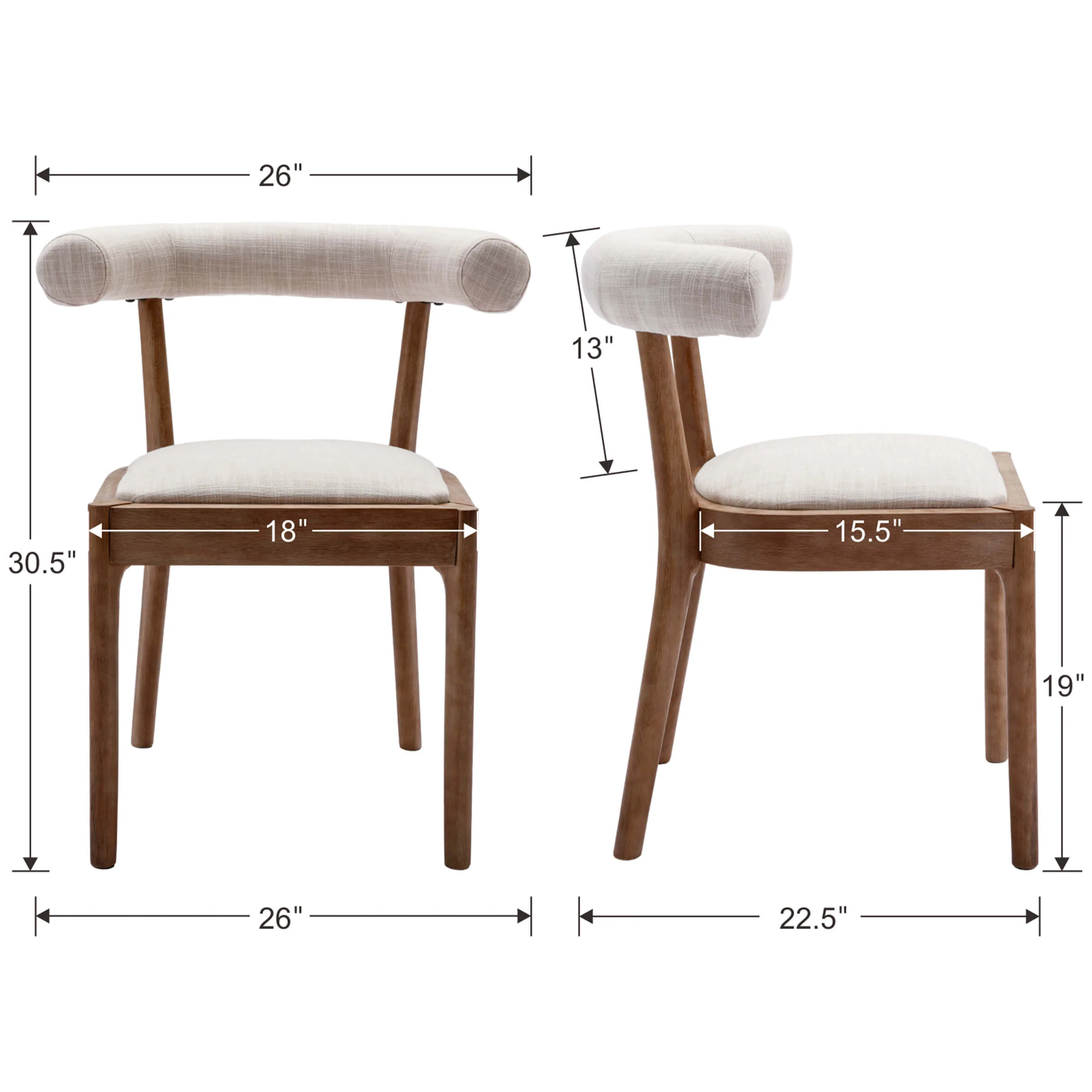 Curved Open Back Upholstered Dining Chairs Set of 2 - 1929DC - Image 6