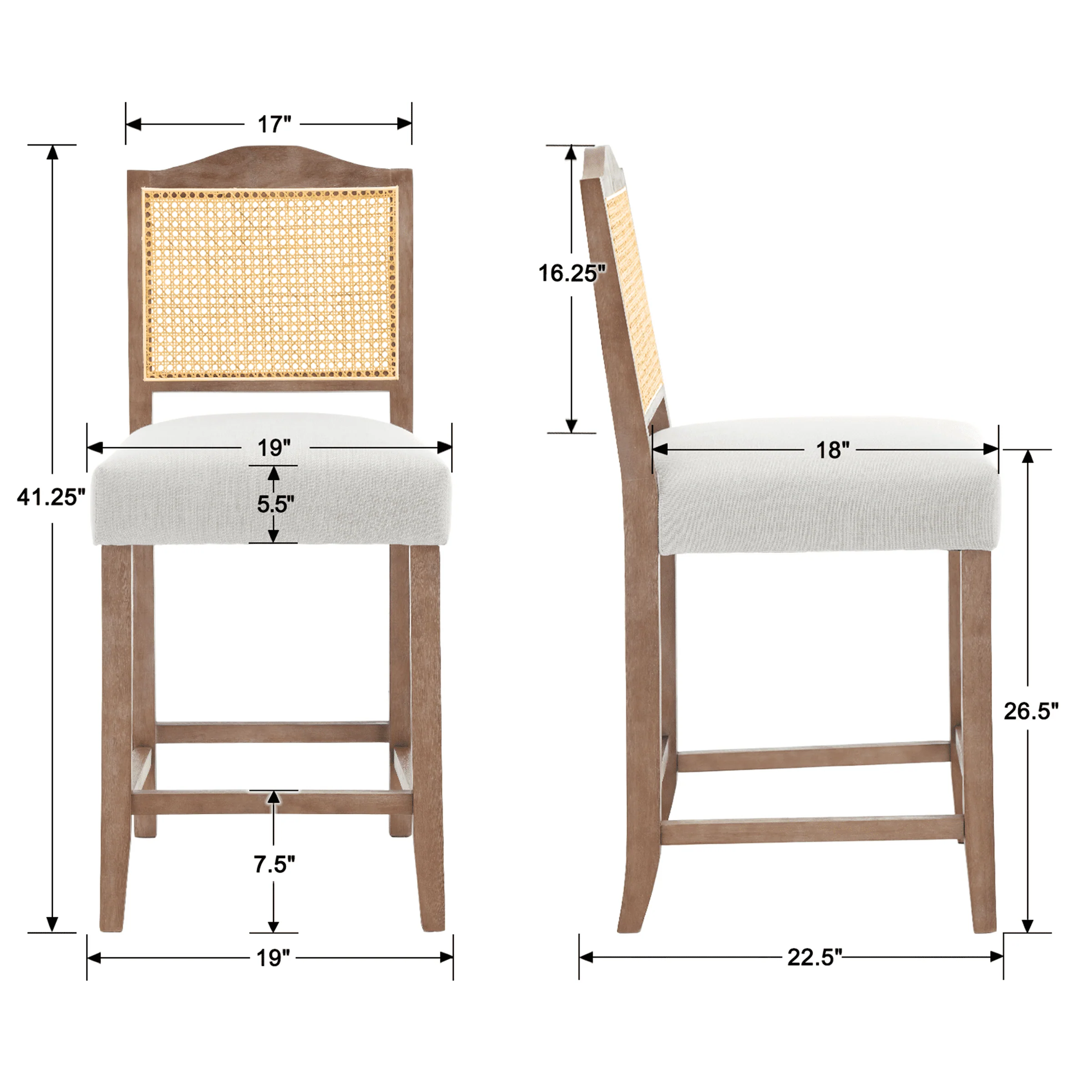 26.5"H & 30.2"H Farmhouse Rattan Counter Stools Set of 2 - 5739 - Image 10