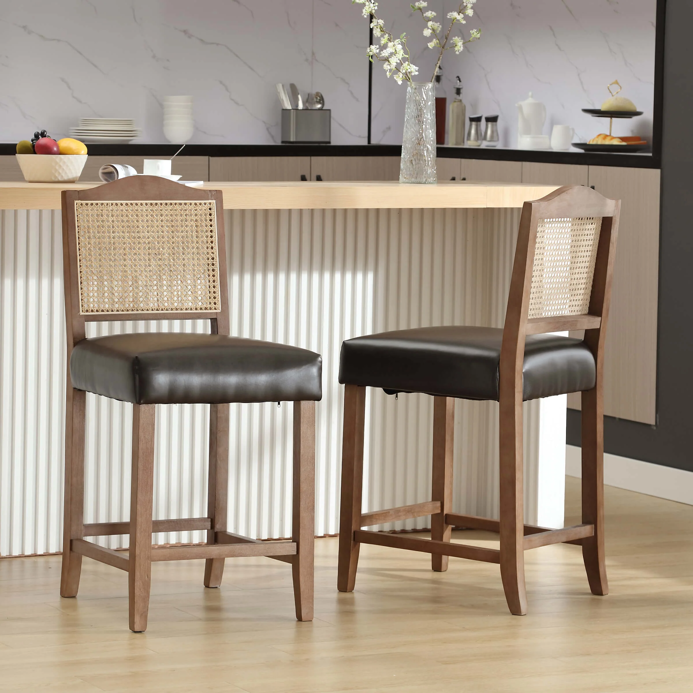 26.5"H & 30.2"H Farmhouse Rattan Counter Stools Set of 2 - 5739 - Image 11