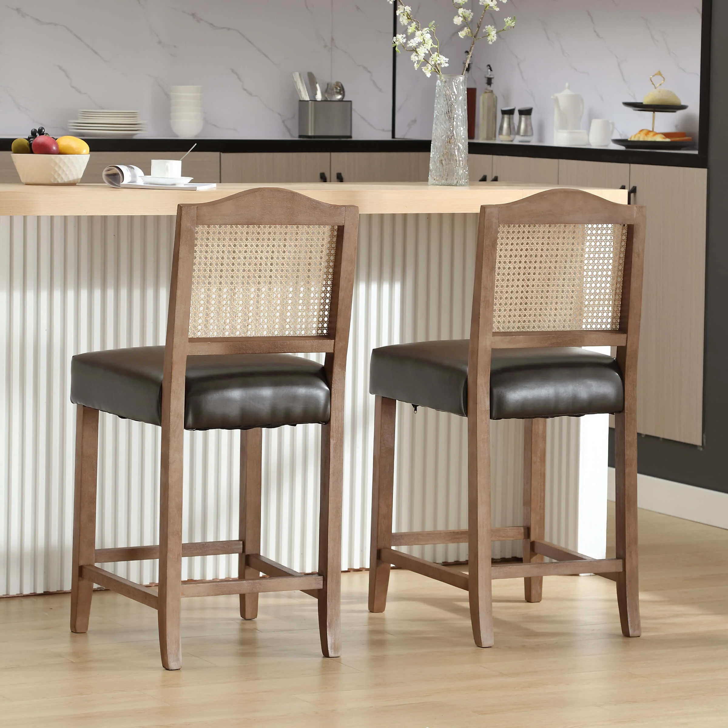 26.5"H & 30.2"H Farmhouse Rattan Counter Stools Set of 2 - 5739 - Image 12