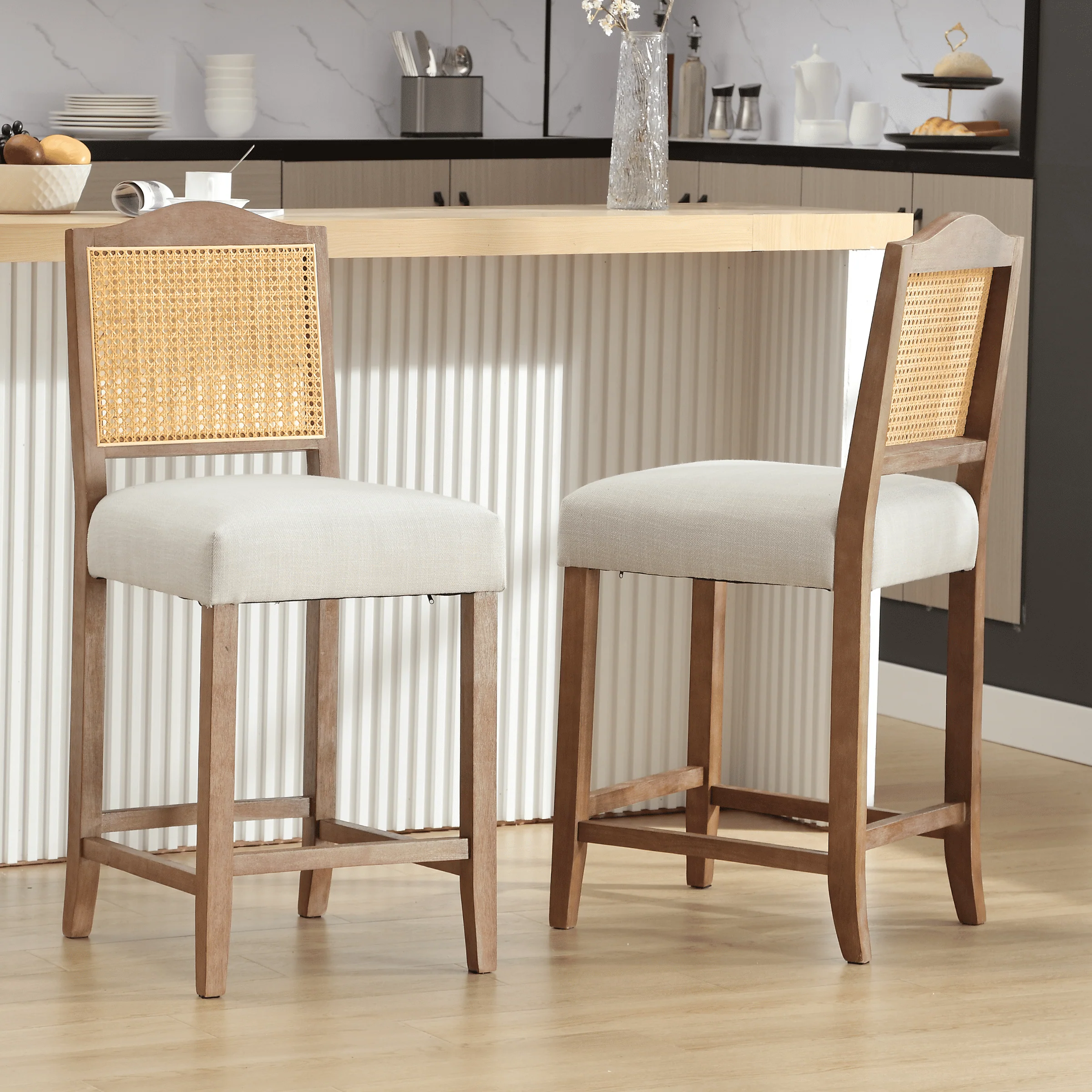 26.5"H & 30.2"H Farmhouse Rattan Counter Stools Set of 2 - 5739 - Image 2