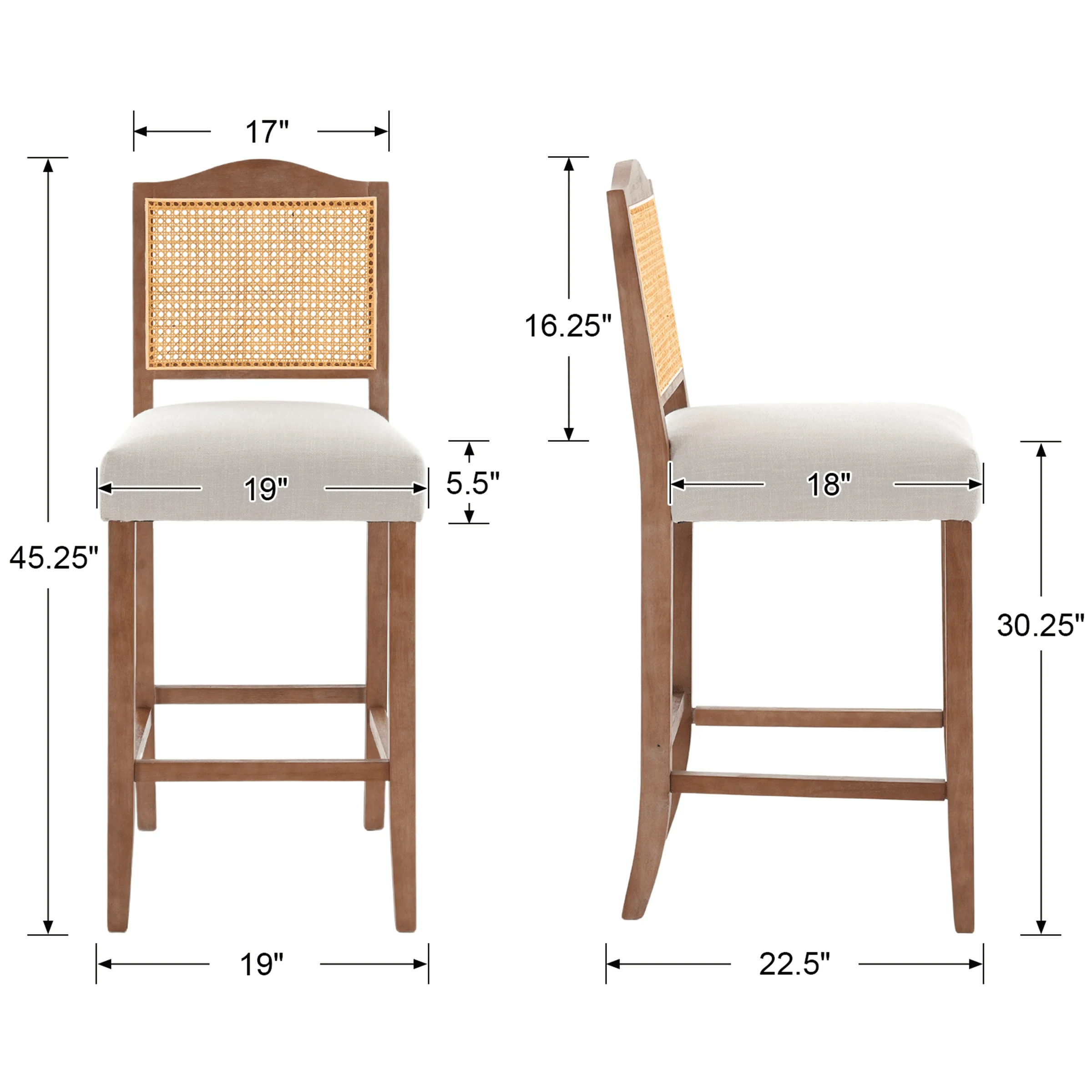 26.5"H & 30.2"H Farmhouse Rattan Counter Stools Set of 2 - 5739 - Image 27