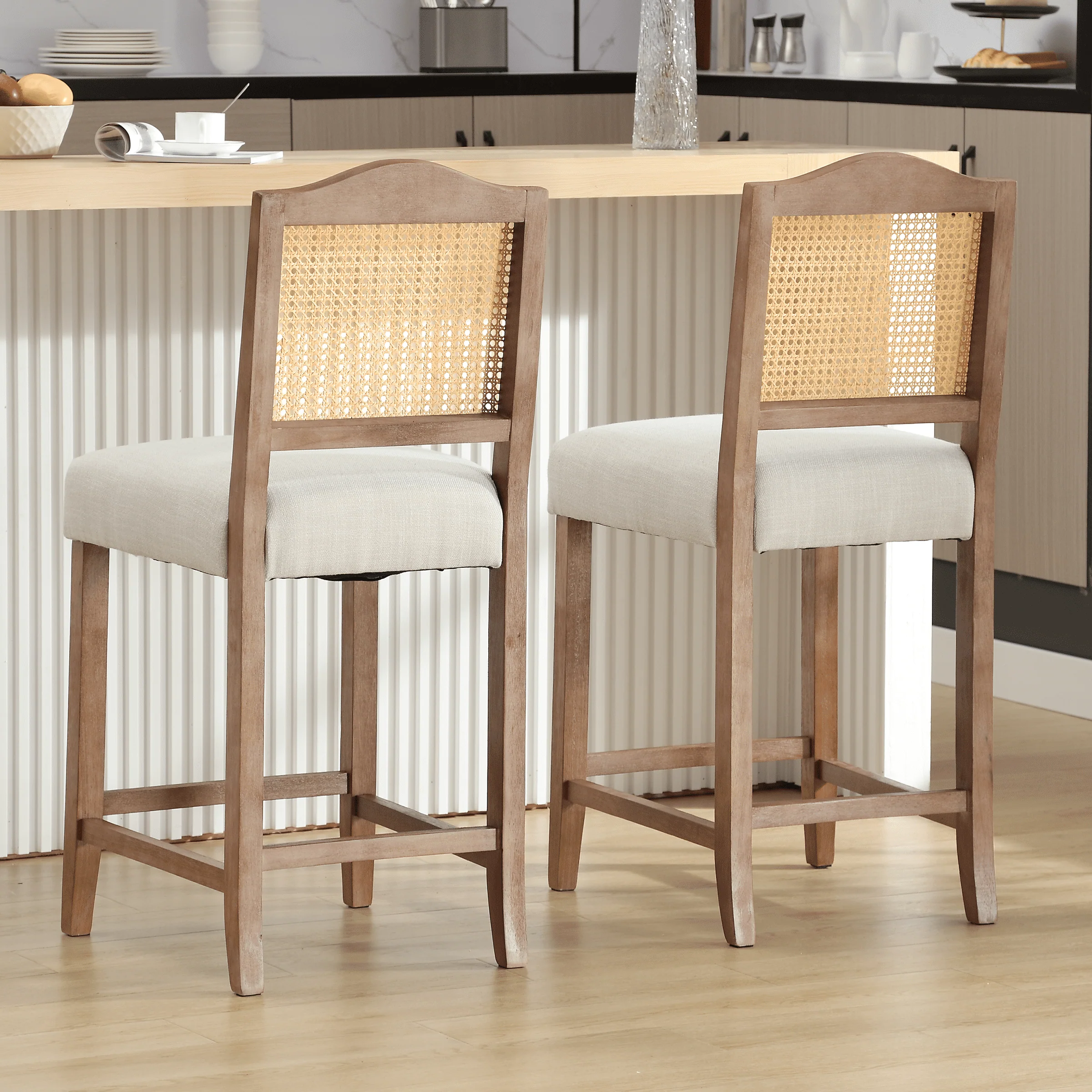 26.5"H & 30.2"H Farmhouse Rattan Counter Stools Set of 2 - 5739 - Image 3