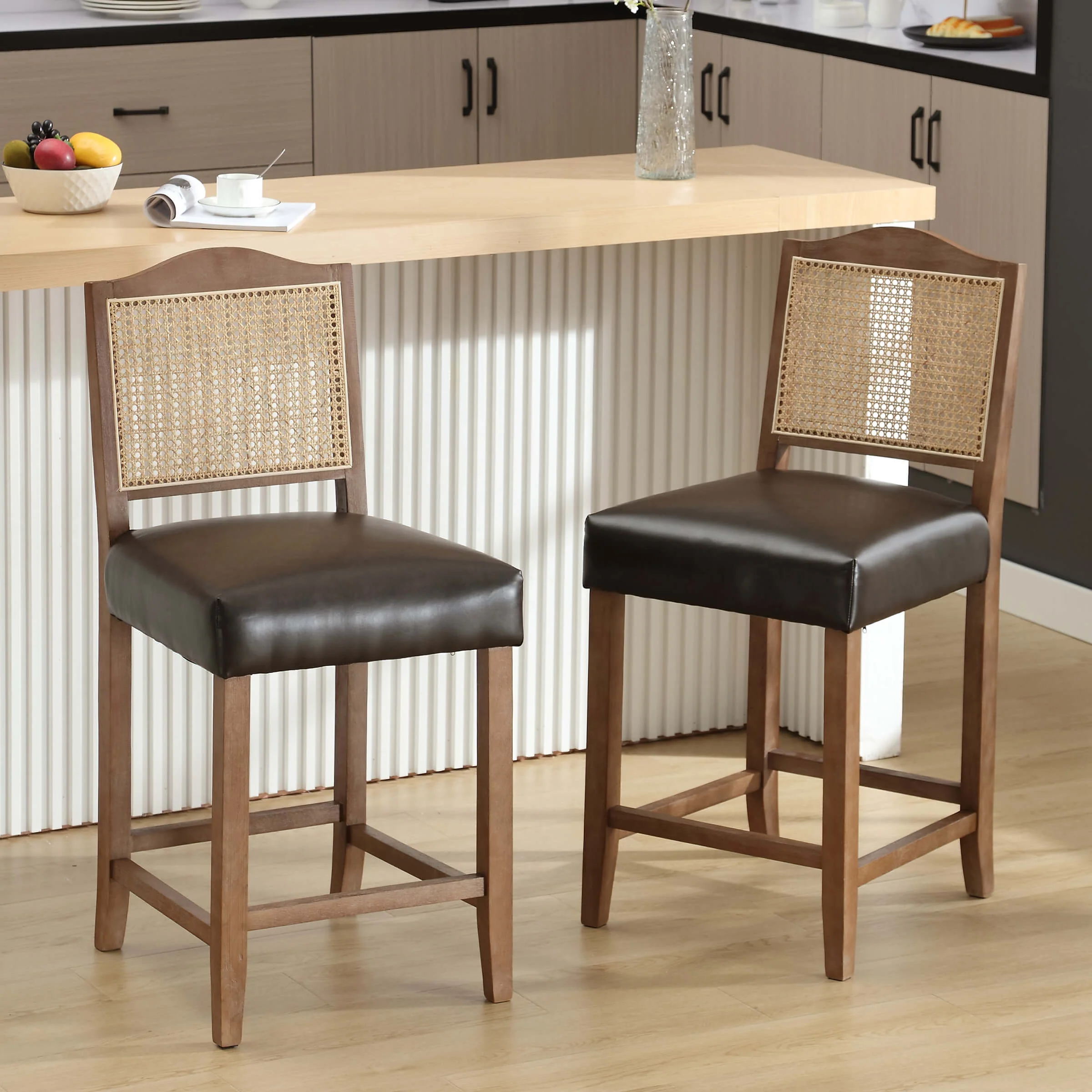 26.5"H & 30.2"H Farmhouse Rattan Counter Stools Set of 2 - 5739 - Image 4