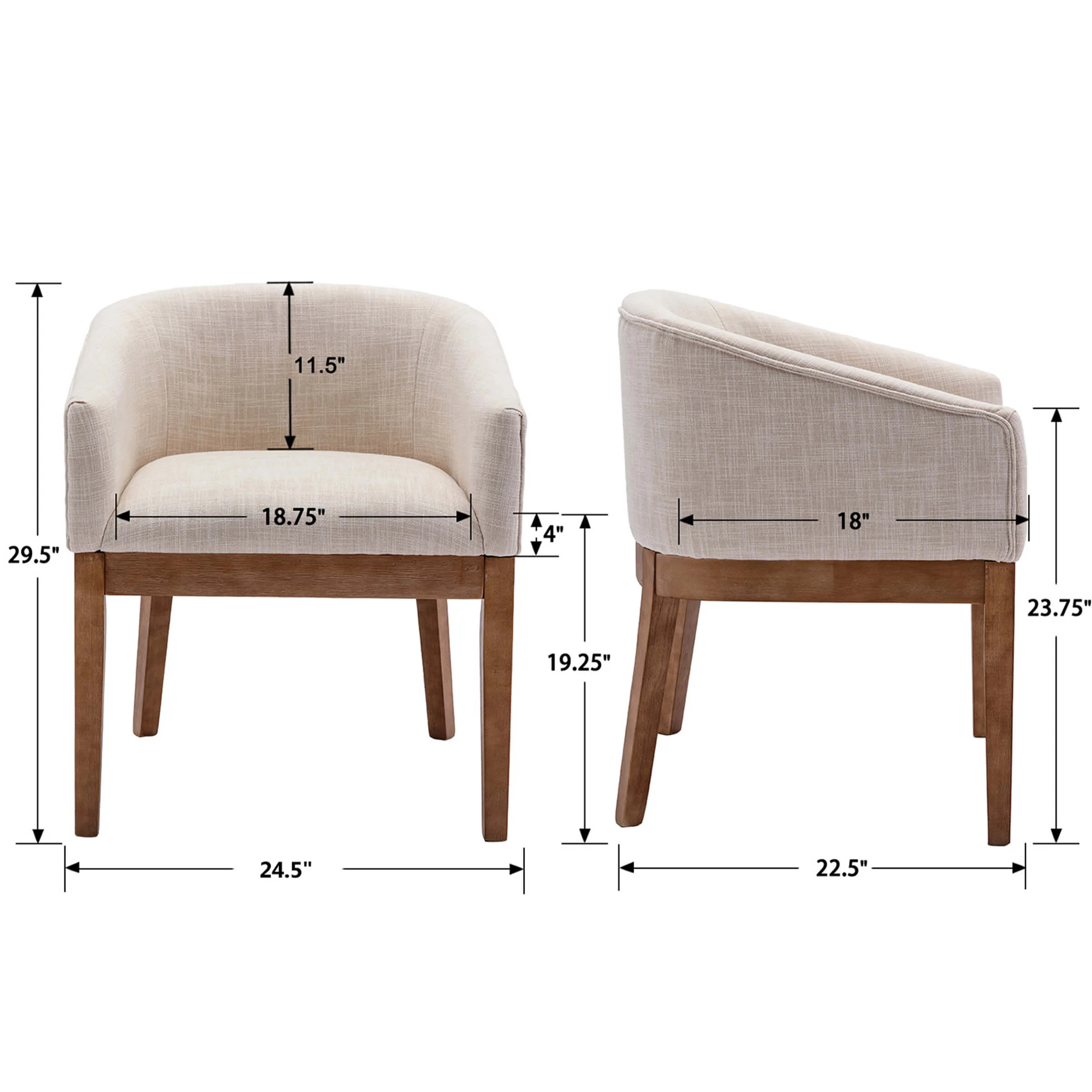 Farmhouse Slope Arm Barrel Dining Chairs Set of 2 - 1851 - Image 7