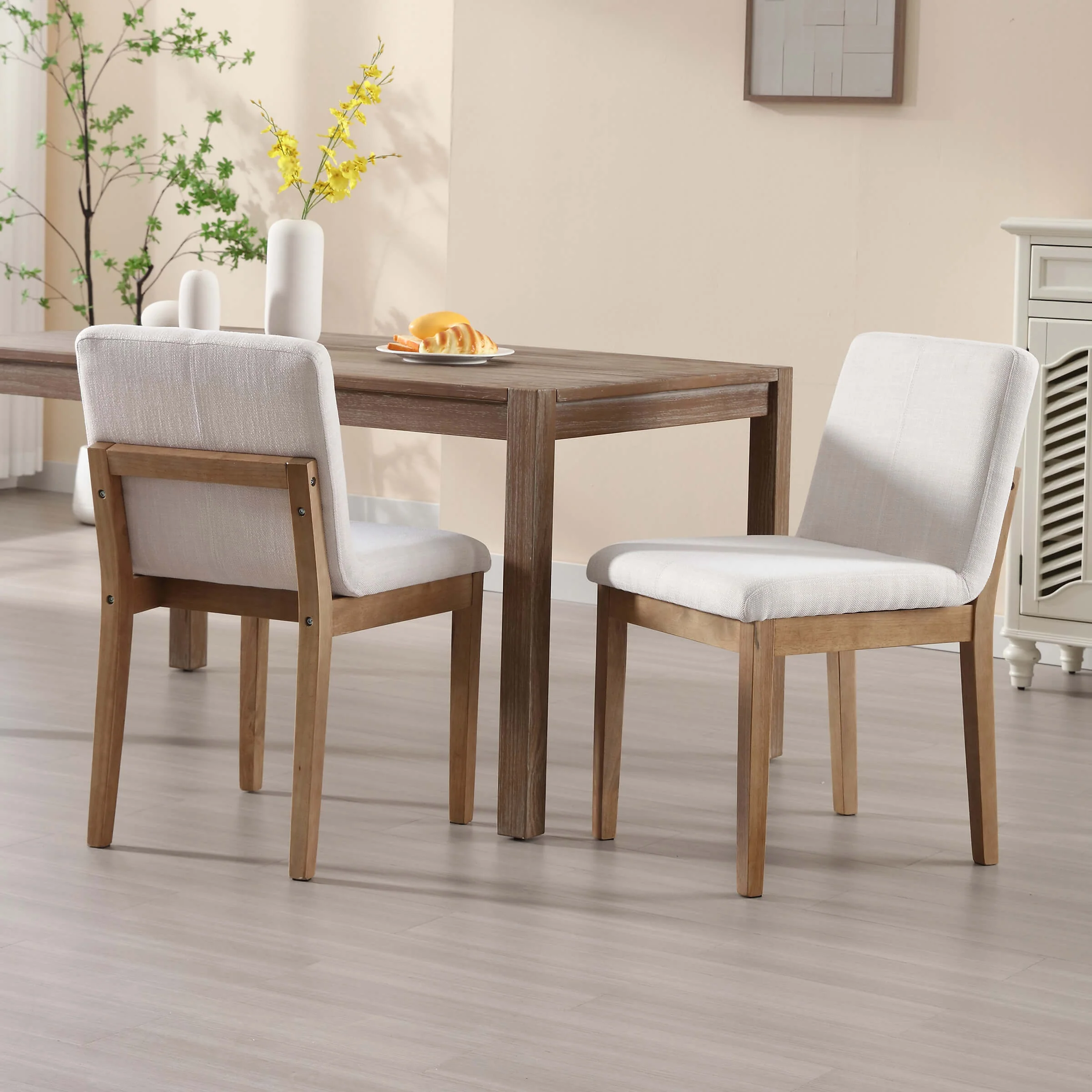 Mid-century Upholstered Linen Dining Chairs Set of 2 - 1950 - Image 2