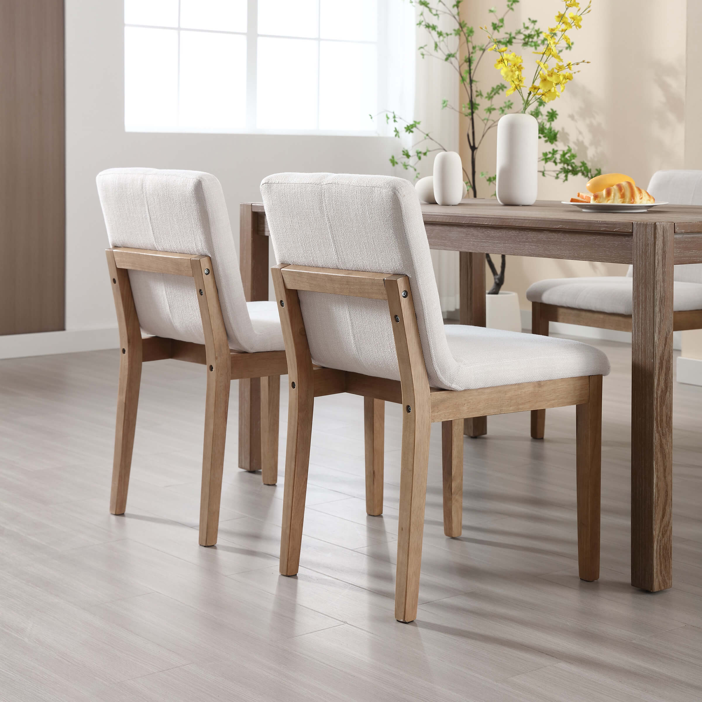 Mid-century Upholstered Linen Dining Chairs Set of 2 - 1950 - Image 3