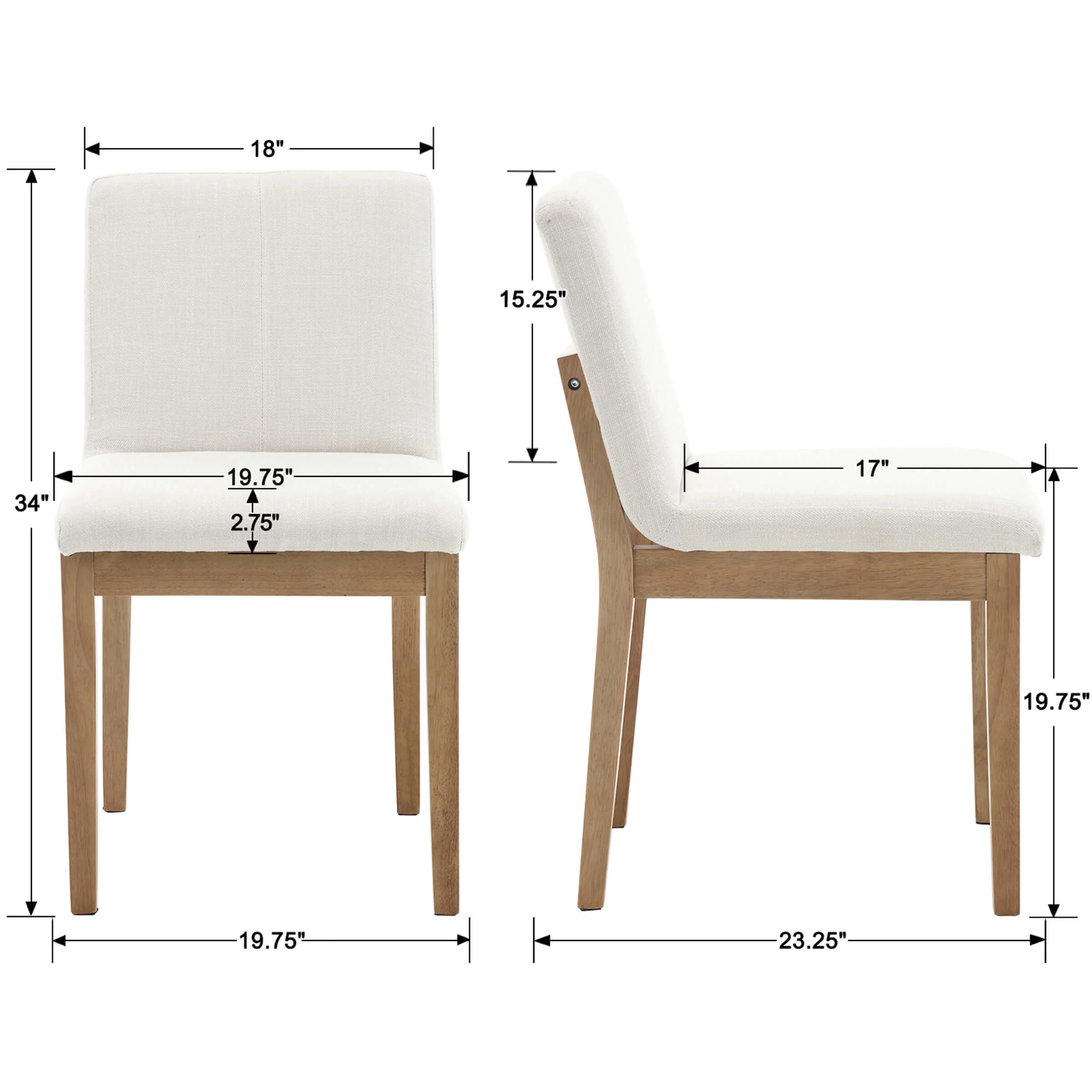 Mid-century Upholstered Linen Dining Chairs Set of 2 - 1950 - Image 8