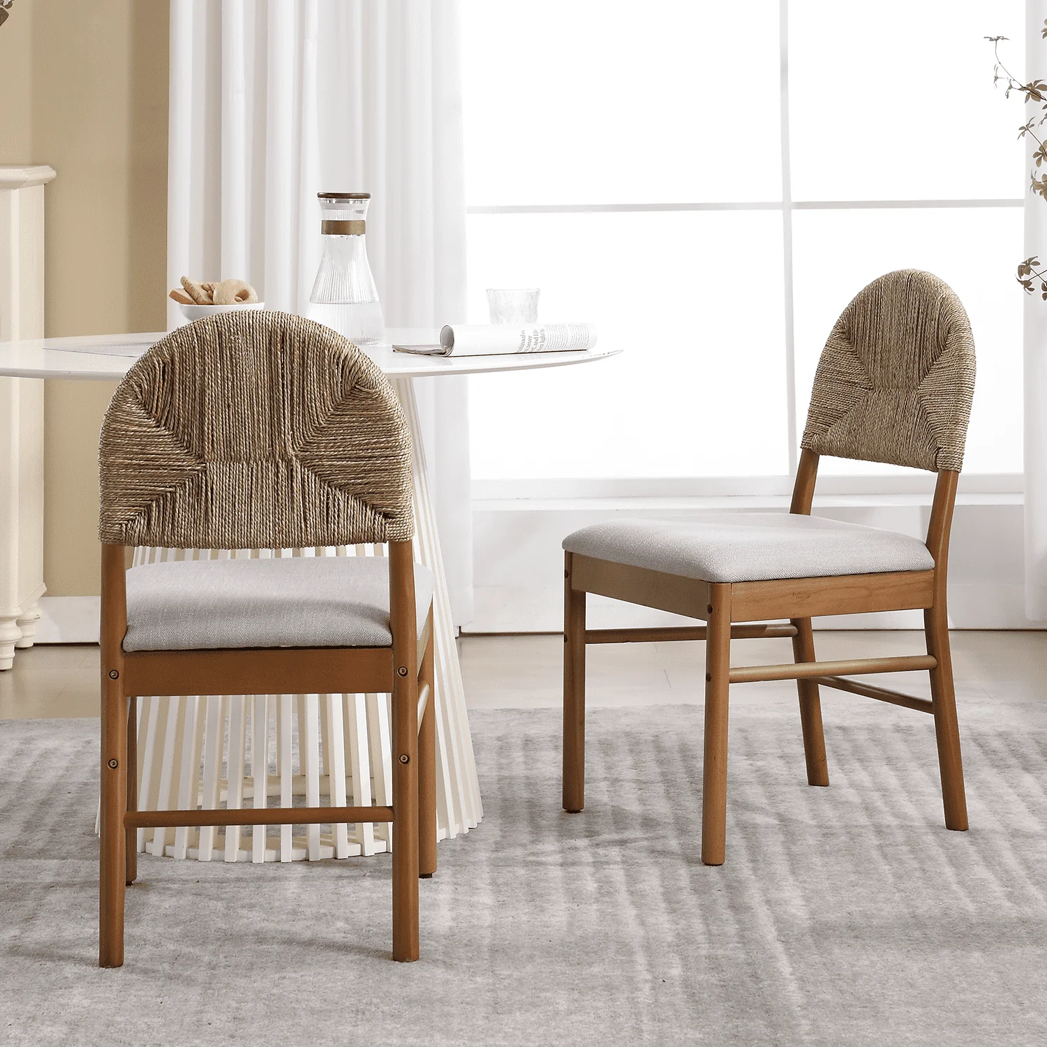 Semicircular Rattan Backrest Dining Chairs Set of 2 - 2402DC - Image 11