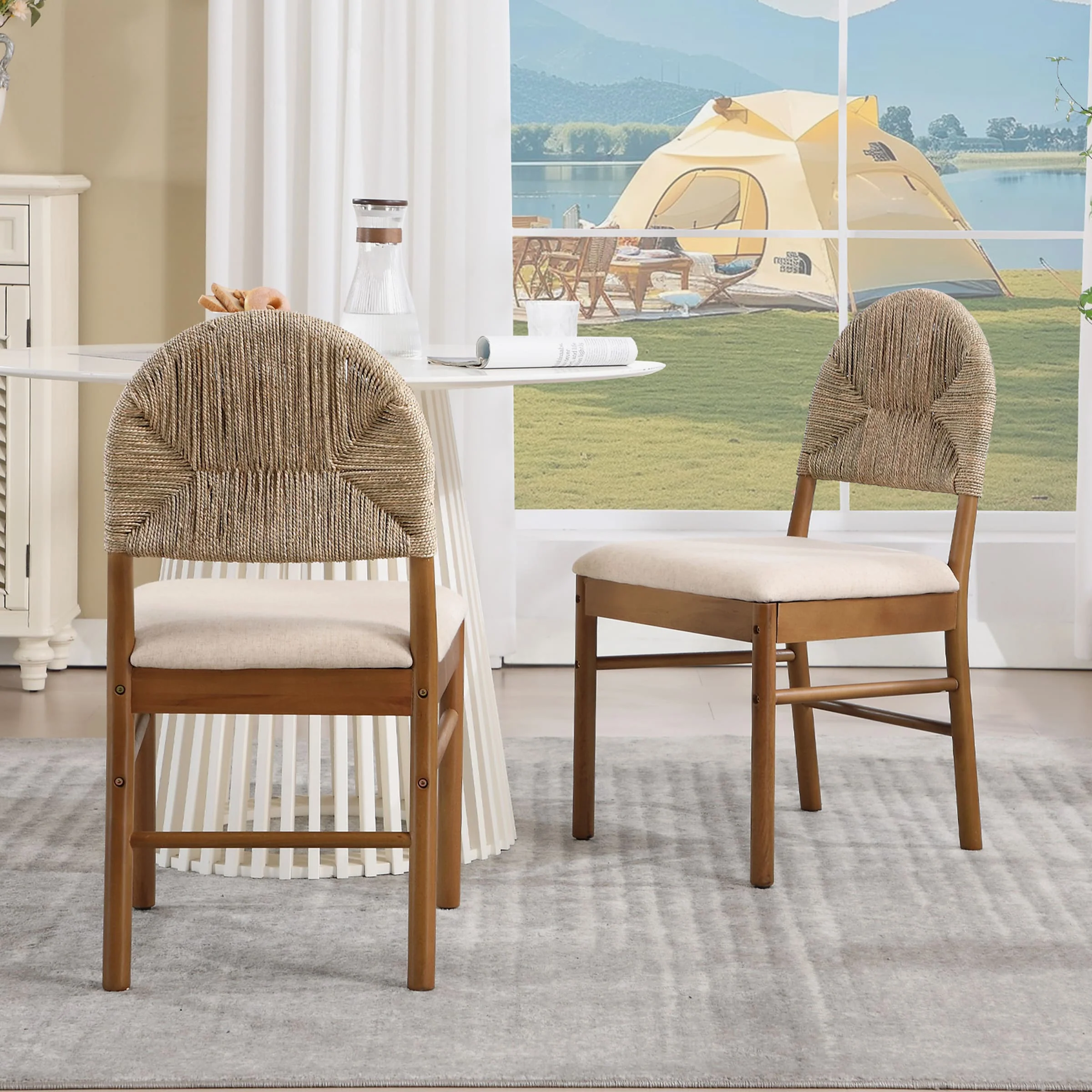 Semicircular Rattan Backrest Dining Chairs Set of 2 - 2402DC - Image 2