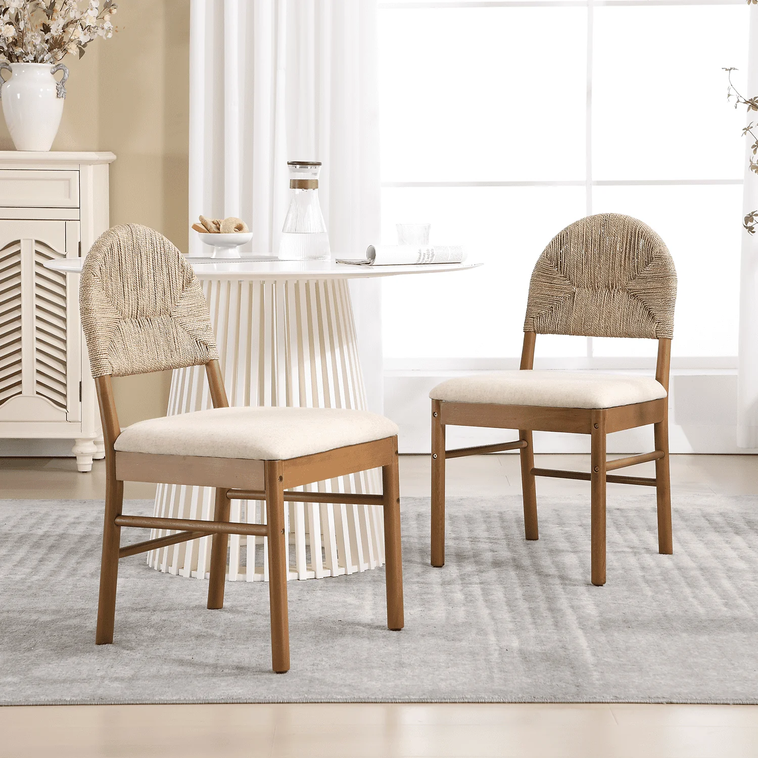 Semicircular Rattan Backrest Dining Chairs Set of 2 - 2402DC - Image 3